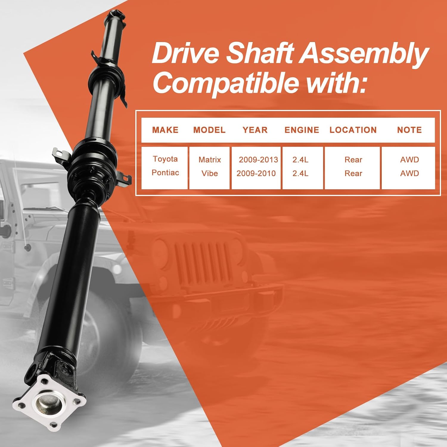 946-527 Rear Complete Drive Shaft Prop Shaft Driveshaft Assembly Compatible with Toyota Matrix 2009-2013 & Pontiac Vibe 2009-2010, AWD, Replace OE 946-527, 946527, 37100-12650, 3710012650, 88975541