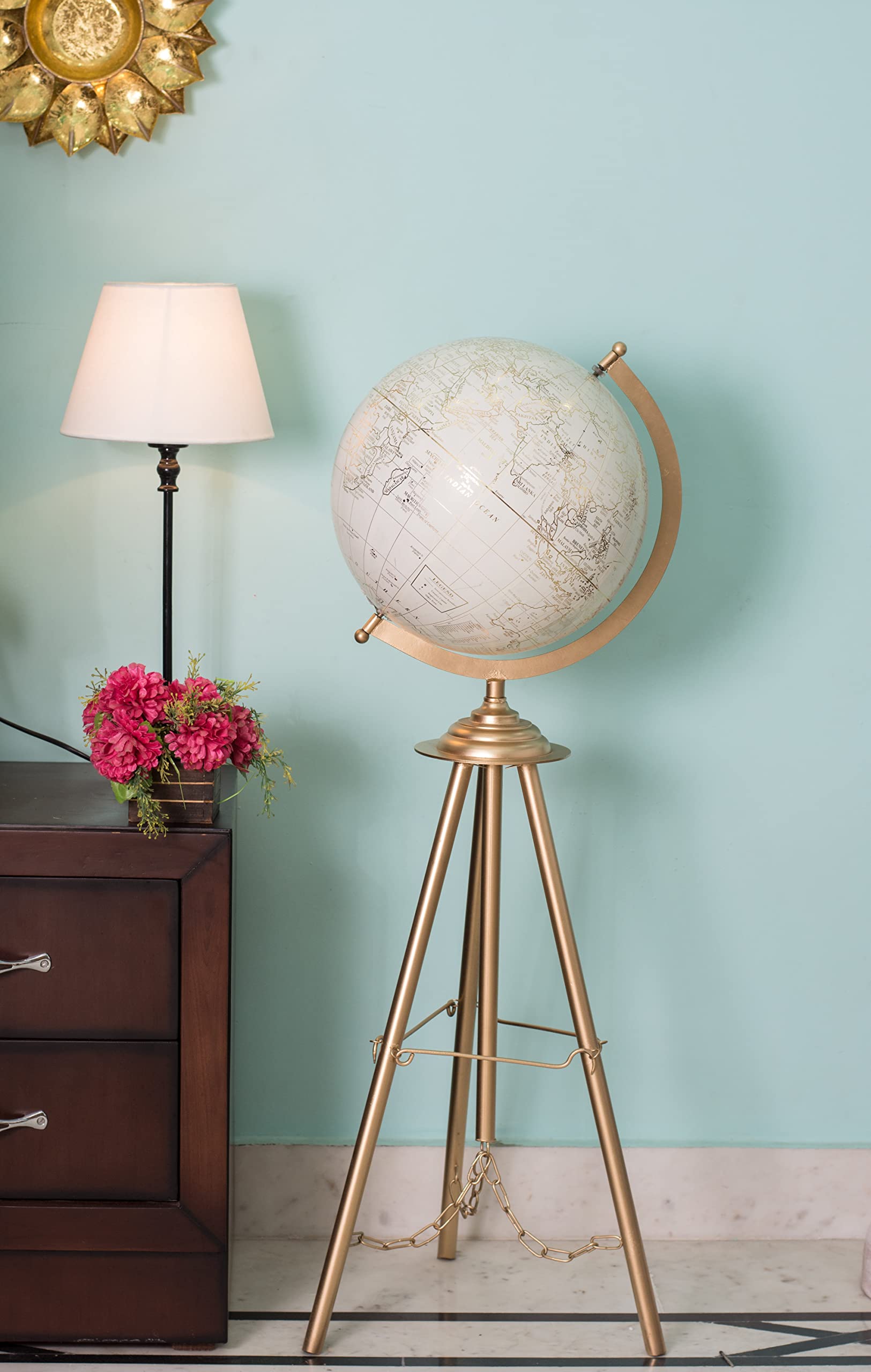 ARTERIORS Rizik Store Metal And Plastic Sea World Map Floating Globe With Iron Metal Stand (Gold And White Finish) 12 Inch (B09D1Z4H2C) Amazon Price History, Amazon Price Tracker