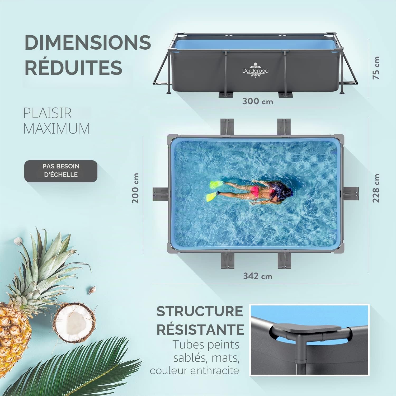 Piscine Hors Sol 300x200x75 cm | Modèle Bali (2026) | Marque Italienne | Matériaux Premium, Liner Multicouche, Design Élégant | Garantie et Service Client