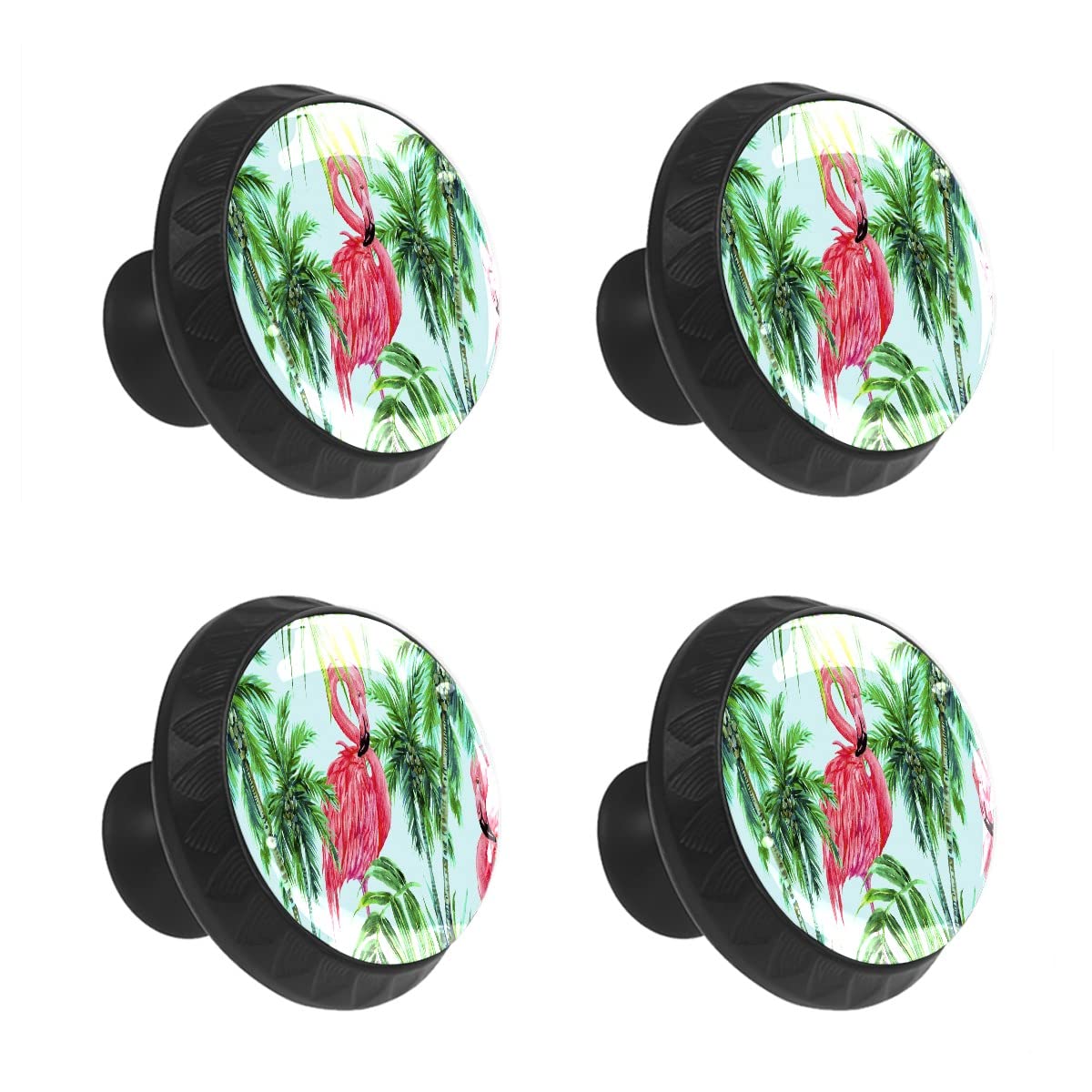 MEHOM 4 Pcs Crystal Glass Cabinet Drawer Knob,Watercolor Flamingos Round Drawer Knobs Kitchen Cabinets Dresser Cupboard Wardrobe Unique Pulls Handles