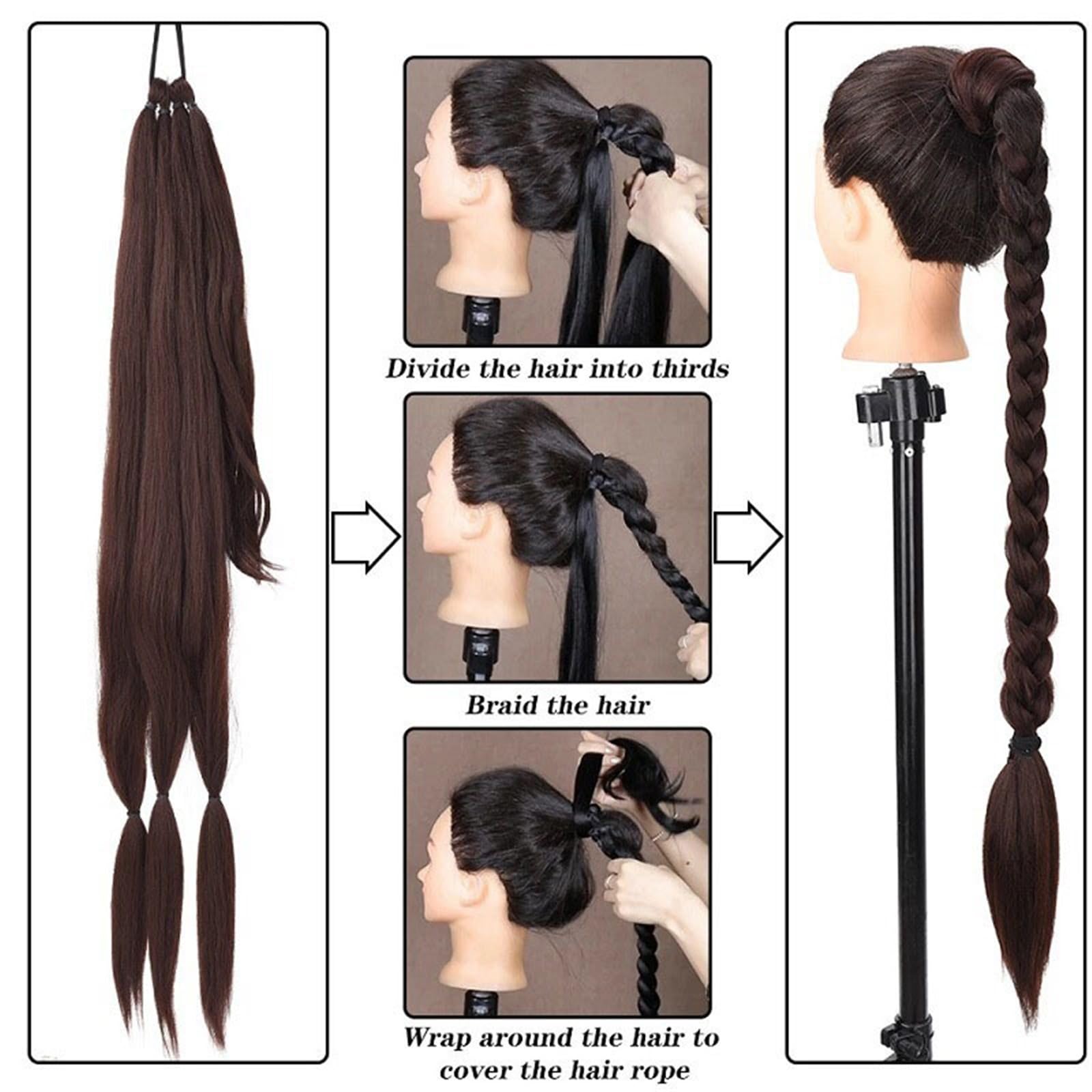 Natürlich Synthetischer Pferdeschwanz, lange, gerade Perücke, Verlängerung, 81,3 cm, Schwarz, Blond, Braun, Frisur, Haarverlängerungen Perfekt aussehend(Schwarz)