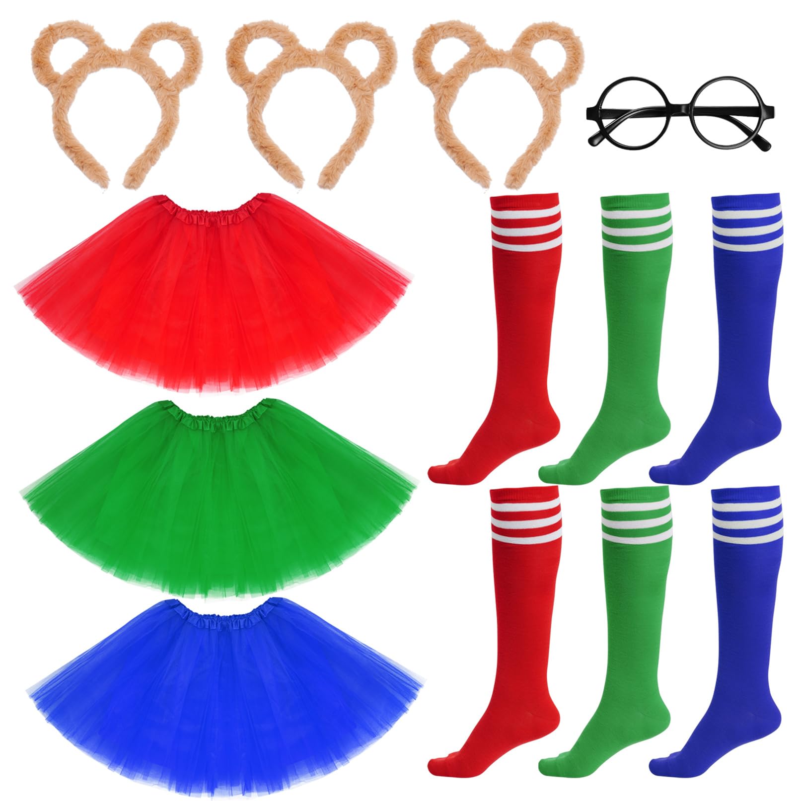 baotongle 10 Pieces Chipmunks Costumes Set Include Chipmunk Ears Headband Tutu Dress Black Round Frame Glasses and Knee-High Socks for Teens Adults Halloween Party Animal Costume Accessories