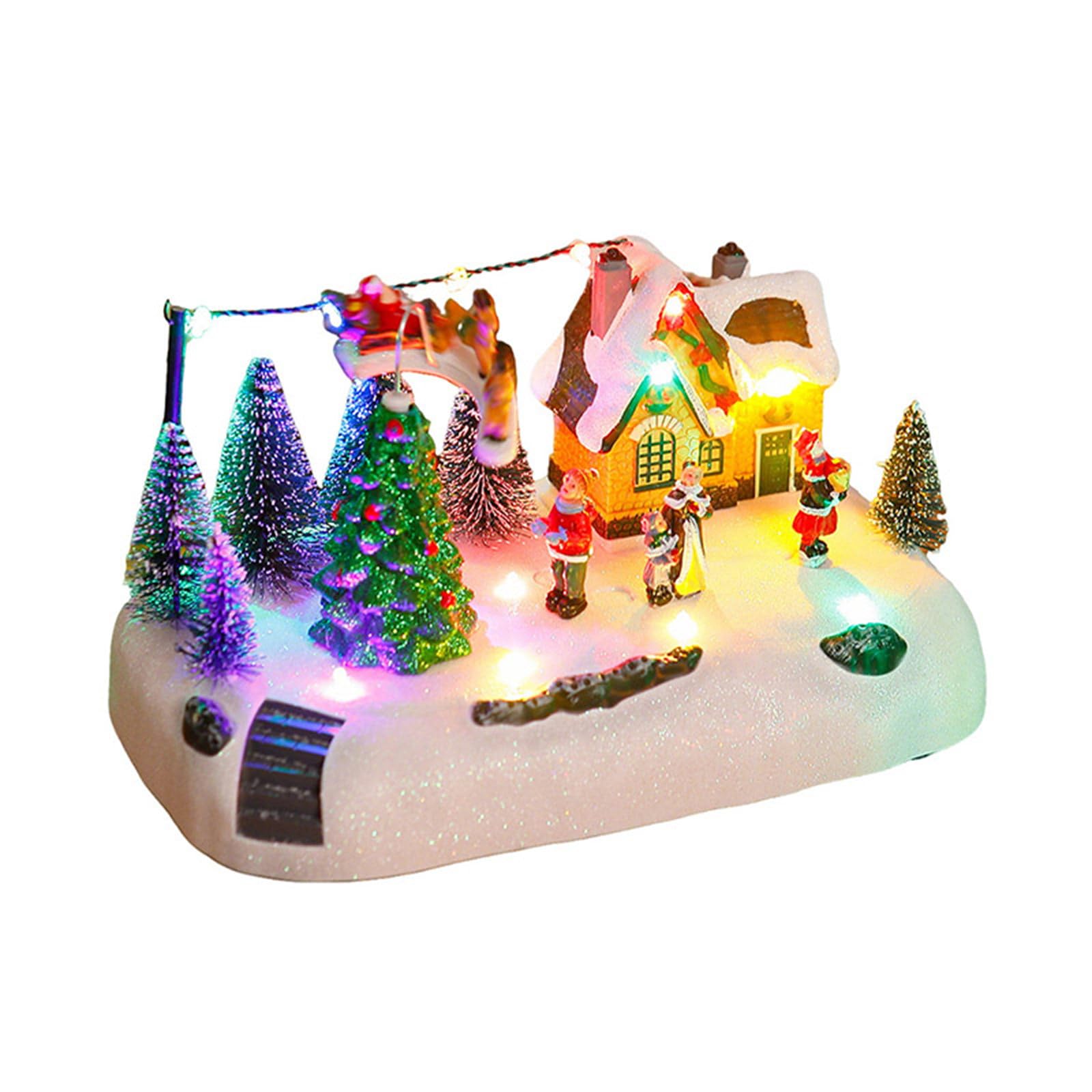 Kalttoy Resin Christmas Music Box Ornament with Lights and Melodies for Home Holiday Decorations and Family Gatherings Musical Christmas Resin Desktop Ornament