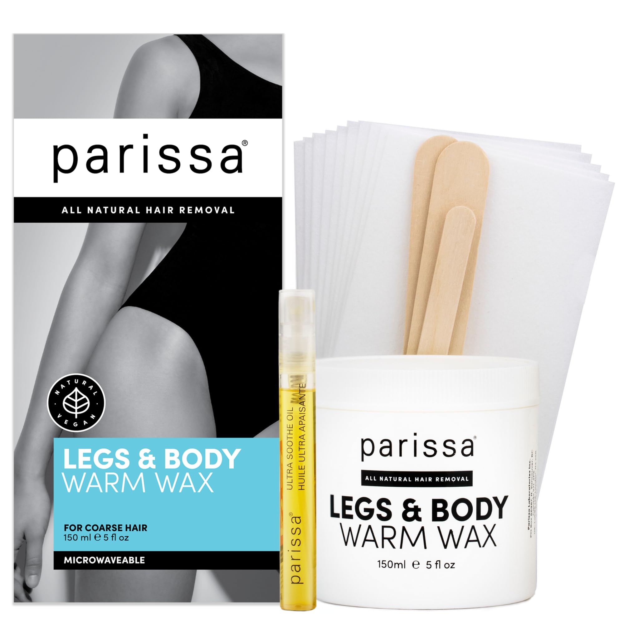 Parissa Legs & Body Warm Wax Kit | Salon-Style Microwavable Wax for Coarse Hair Removal on Face & Body | Vegan | At-Home Hair Removal Kit | 150ml (5 Fl Oz)