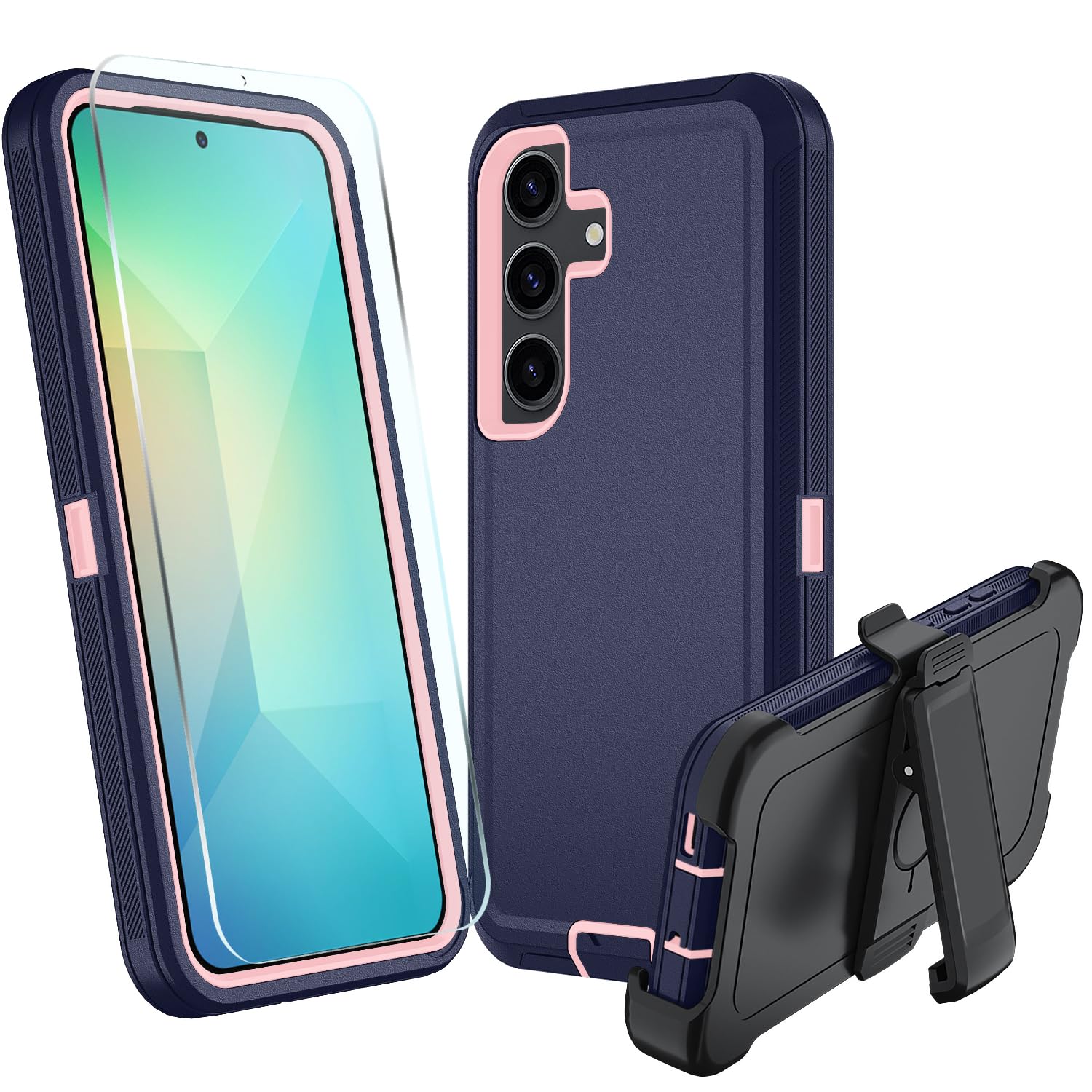 muitq for Samsung Galaxy S25 Case, S25 Heavy Duty case, [Belt Clip Holster] [Glass Screen Protector] [Military Grade Protective ] [Shockproof] [