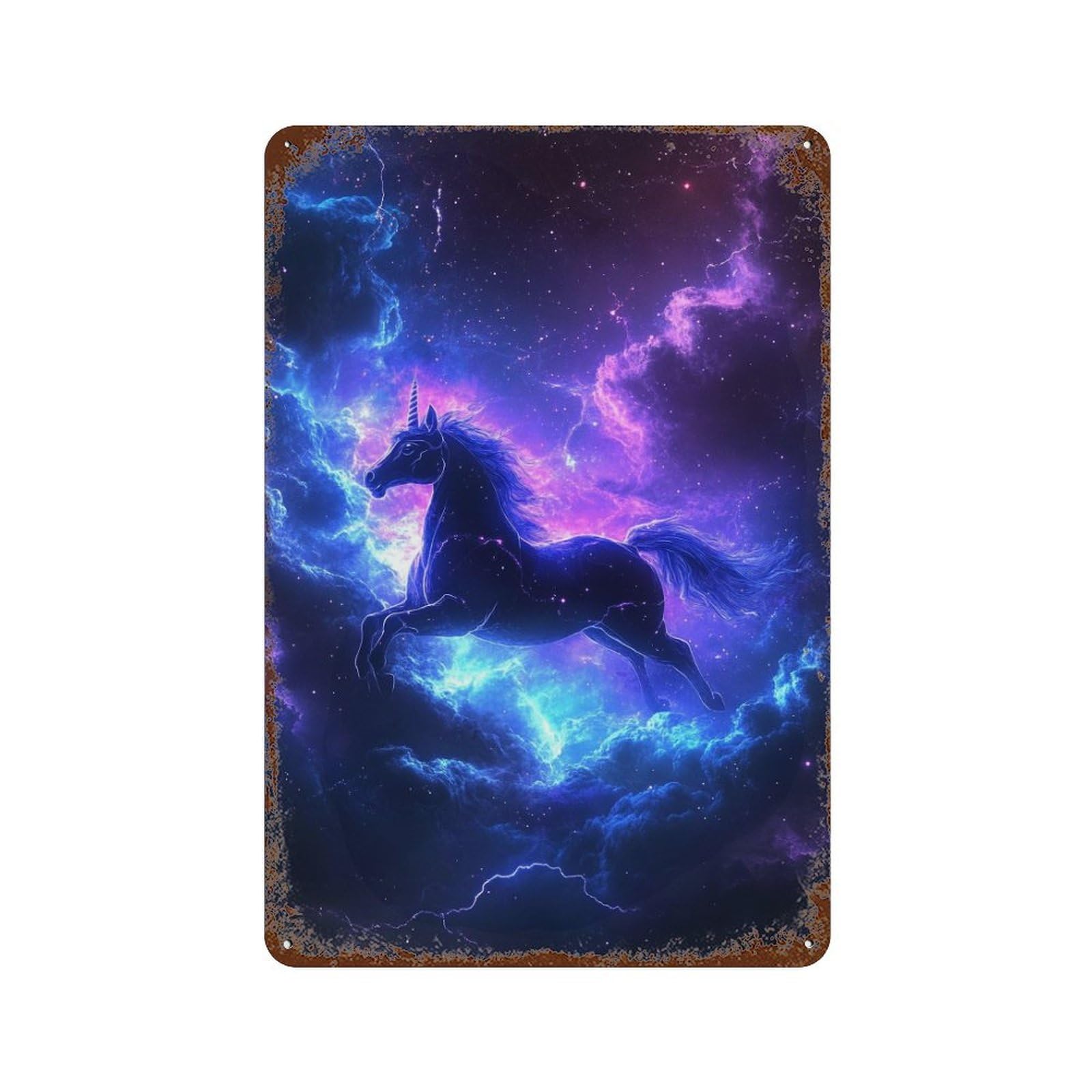 Rust Effect Galactic Unicorn Art Print-1 Rusty Metal Tin Sign 11.8"x7.9", Farmhouse Wall Decor for Cafe, Home Bar And Lounge Decor