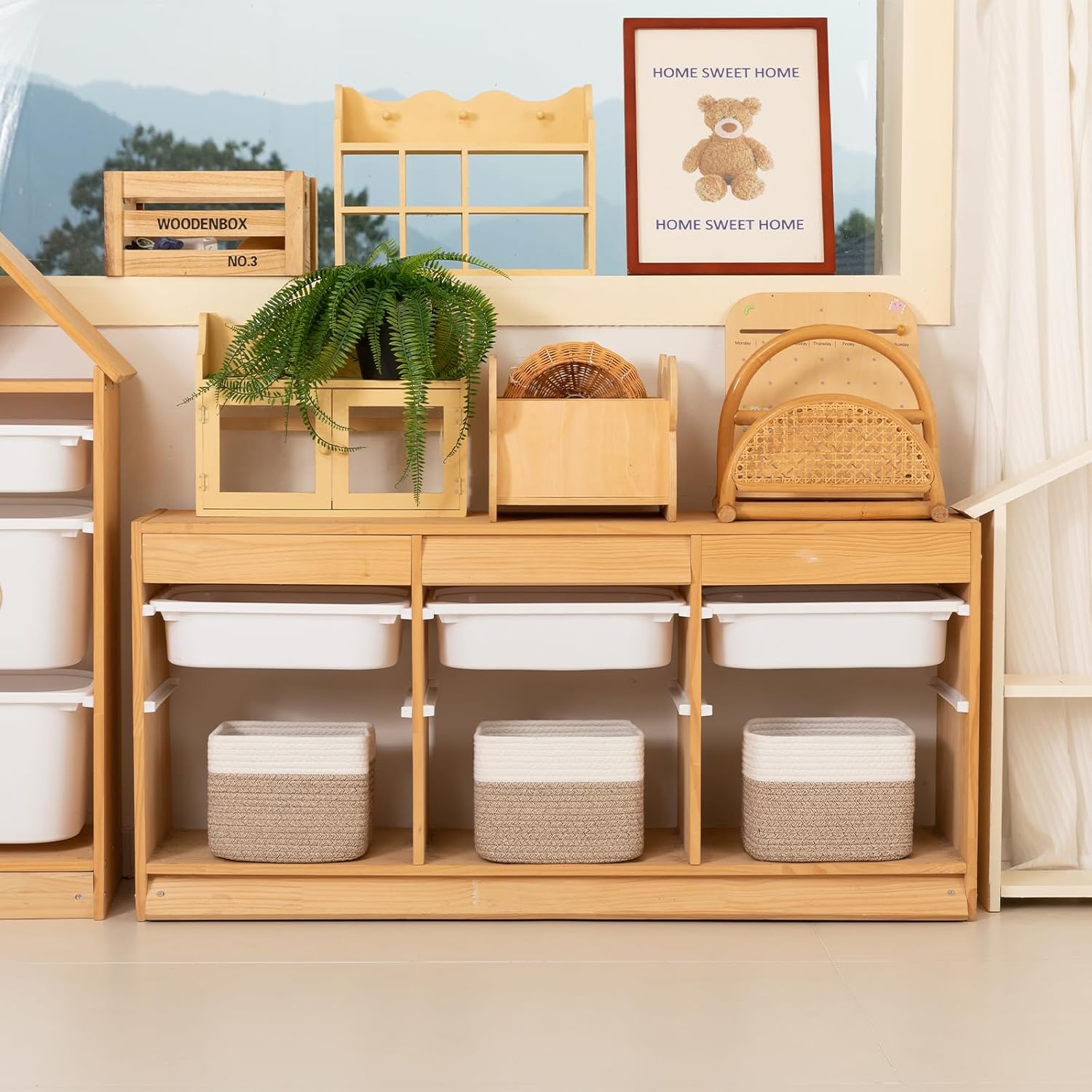 OIAHOMY 9”x9”x7” Storage Cubes, Cotton Rope Woven Baskets for Organizing, Cube Storage Bin, Small Gift Basket for Shelf, 3-Pack, Brown&White - Image 3