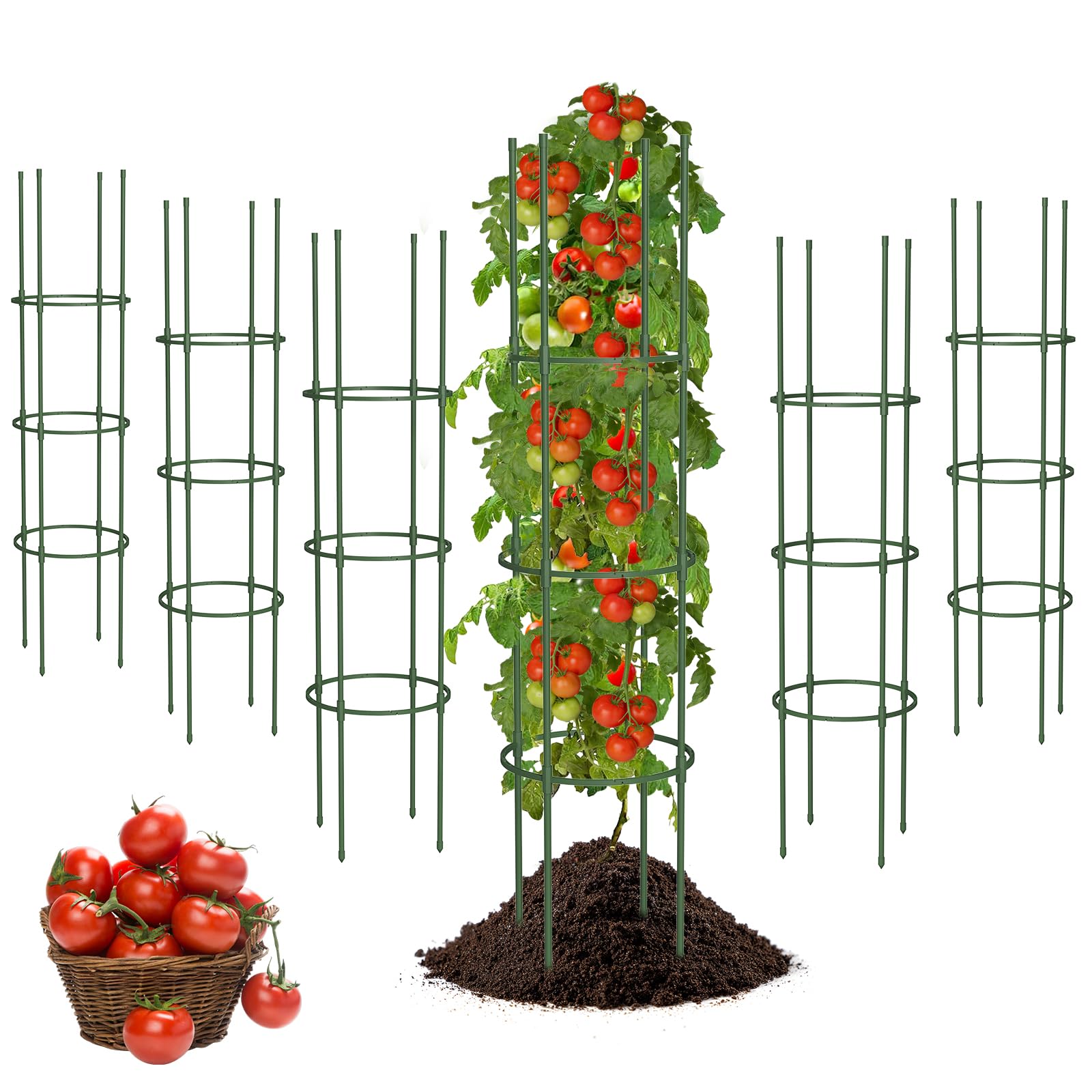Tomaten Rankhilfe 6 Stück, 123cm Rankhilfen für Kletterpflanzen, Verstellbarer Tomatenkäfig & Pflanzenstütze, Rankgitter Metall, Tomatenturm/Gurkenturm für Rosen, Blumenstütze, Garten, Hochbeet