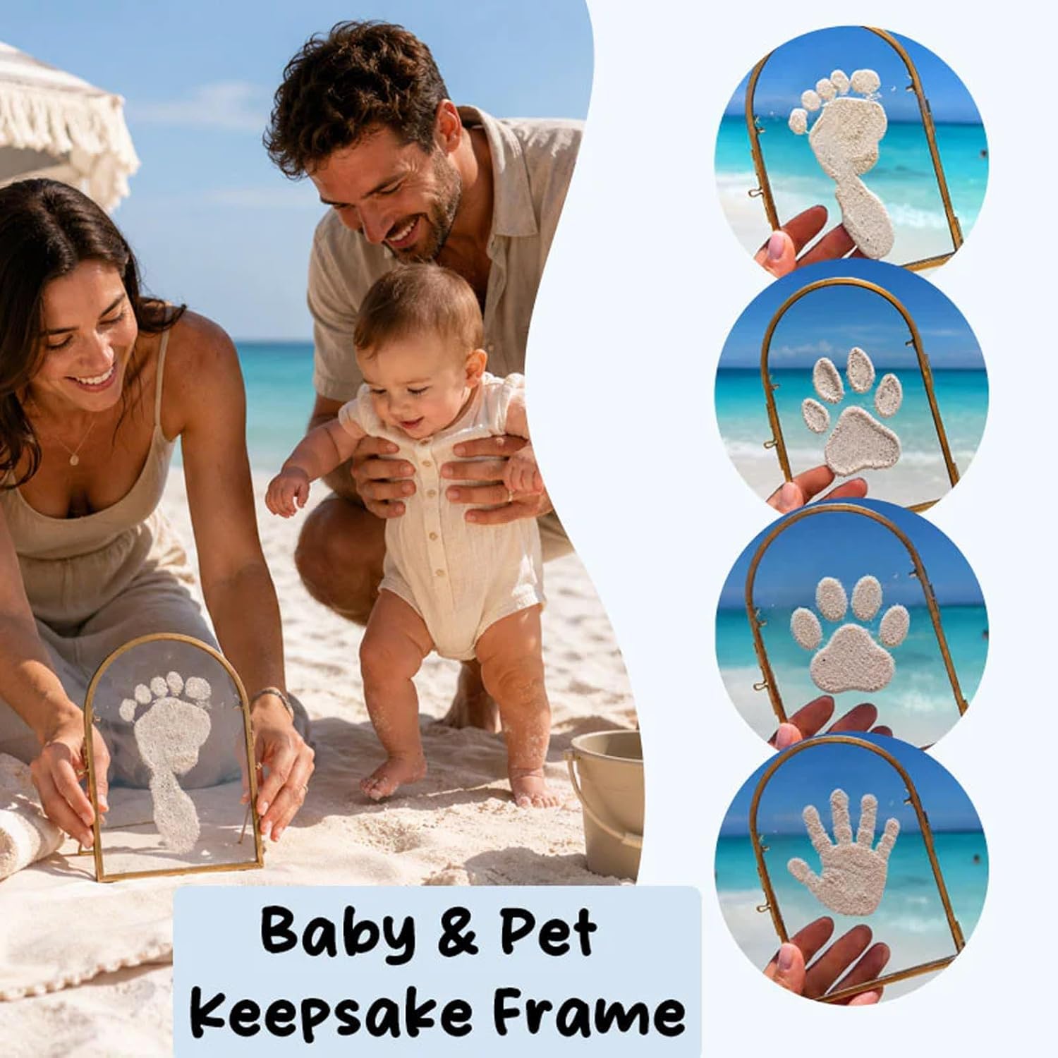 Cornice per ricordi per neonati e animali domestici, kit per impronte di mani e piedi per neonati, con doppia cornice in vetro per fiori pressati, cornice per foto per cameretta dei bambini, kit con