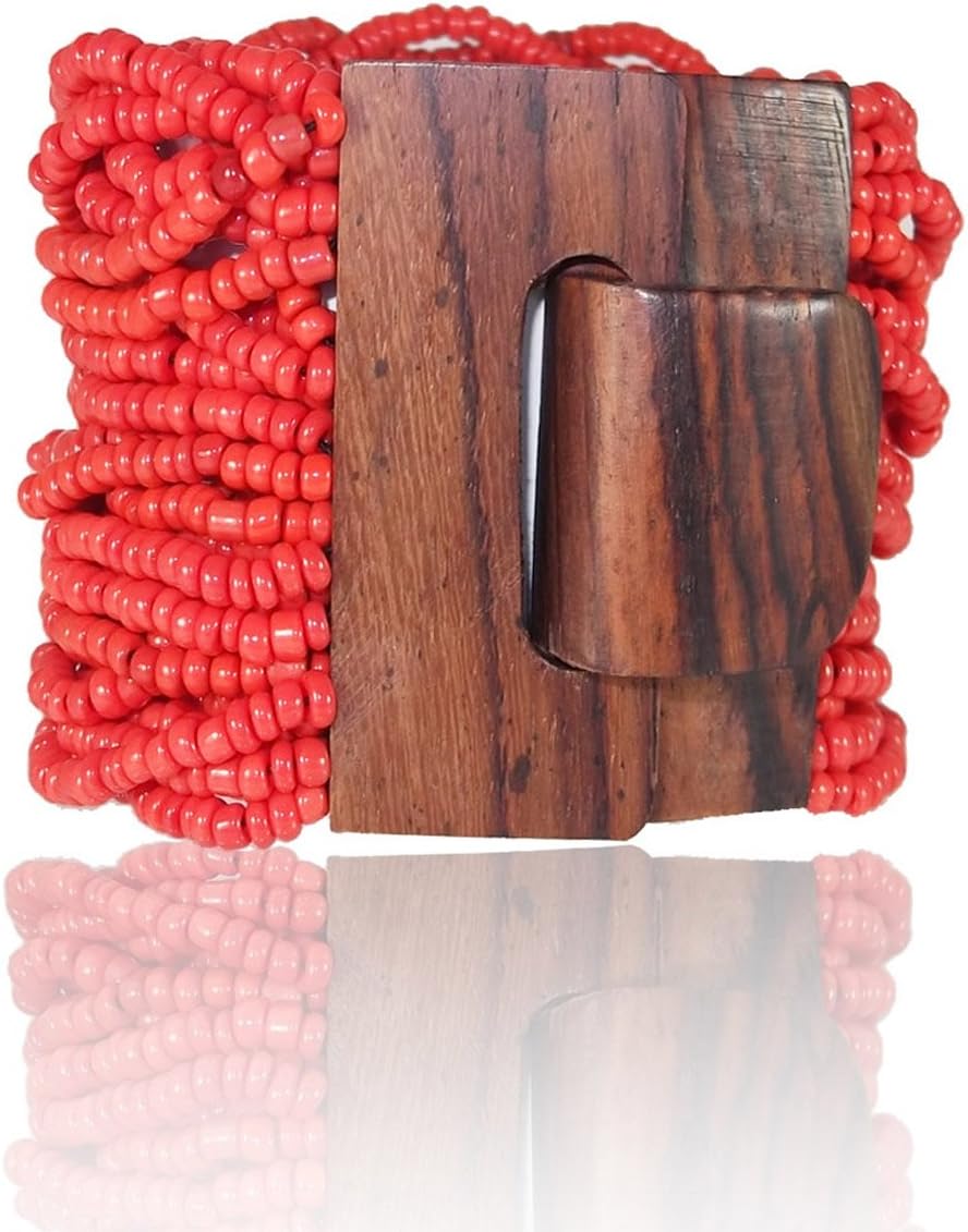 Stacked Bracelet Colored Beads with Wooden Clasp - 7 inches - Tokyo Collection