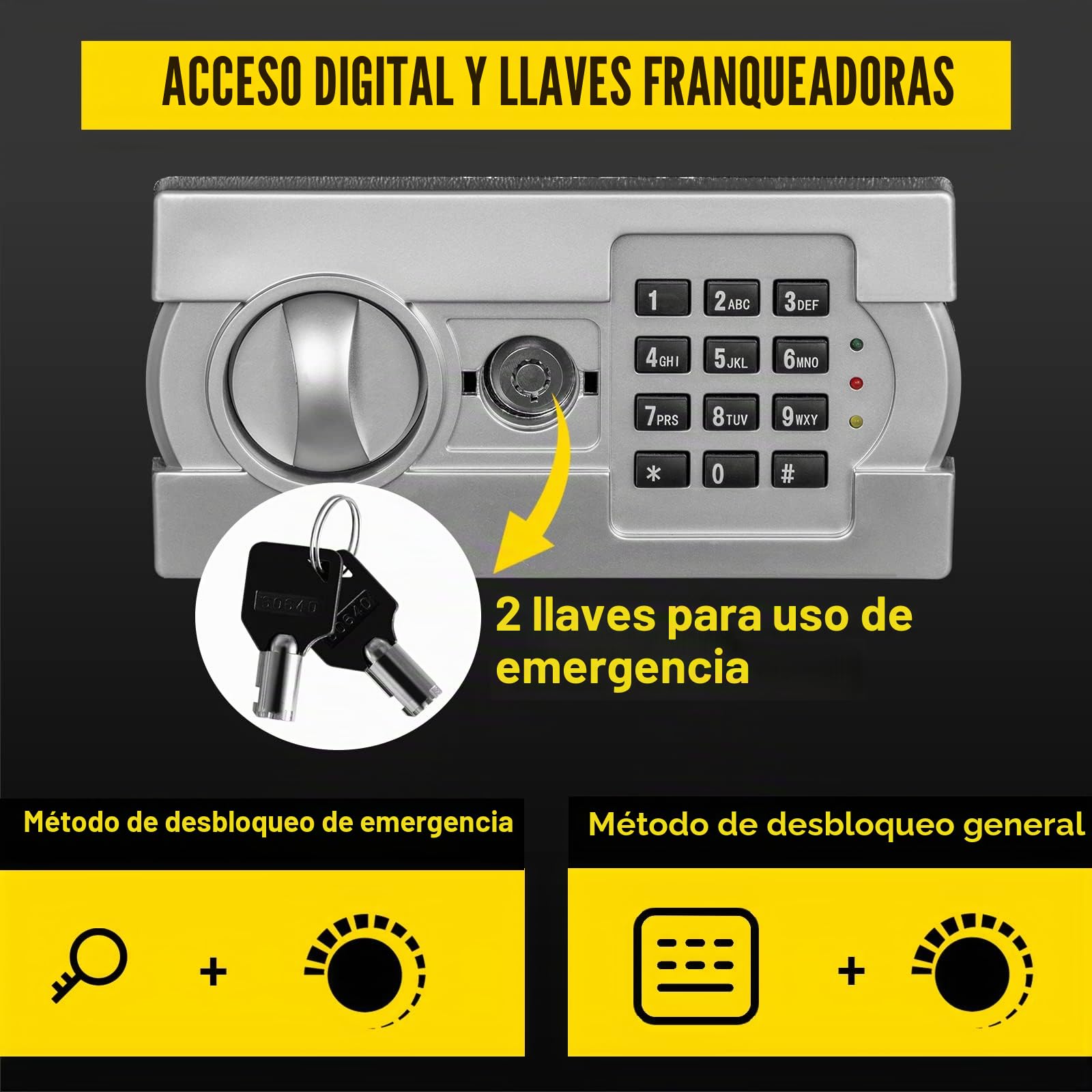 VEVOR Caja Fuerte 36 x 30 x 45 cm para Oficina o Uso Doméstico, 1,2 mm Empotrable, Pequeña, Forma Cajón, Con Pantalla LED y Llave