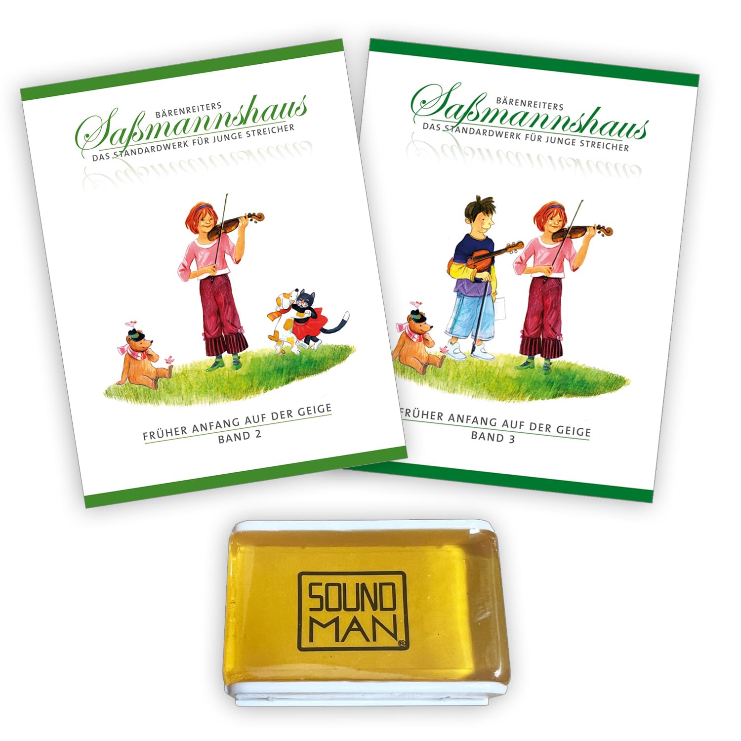 Früher Anfang auf der Geige Band 2 + 3 | Eine Violinschule für Kinder | Saßmannshaus | BA09672 + BA09673 | Bärenreiter Verlag | ISMN 9790006536474 + 9790006536467 | Soundman Kolophonium