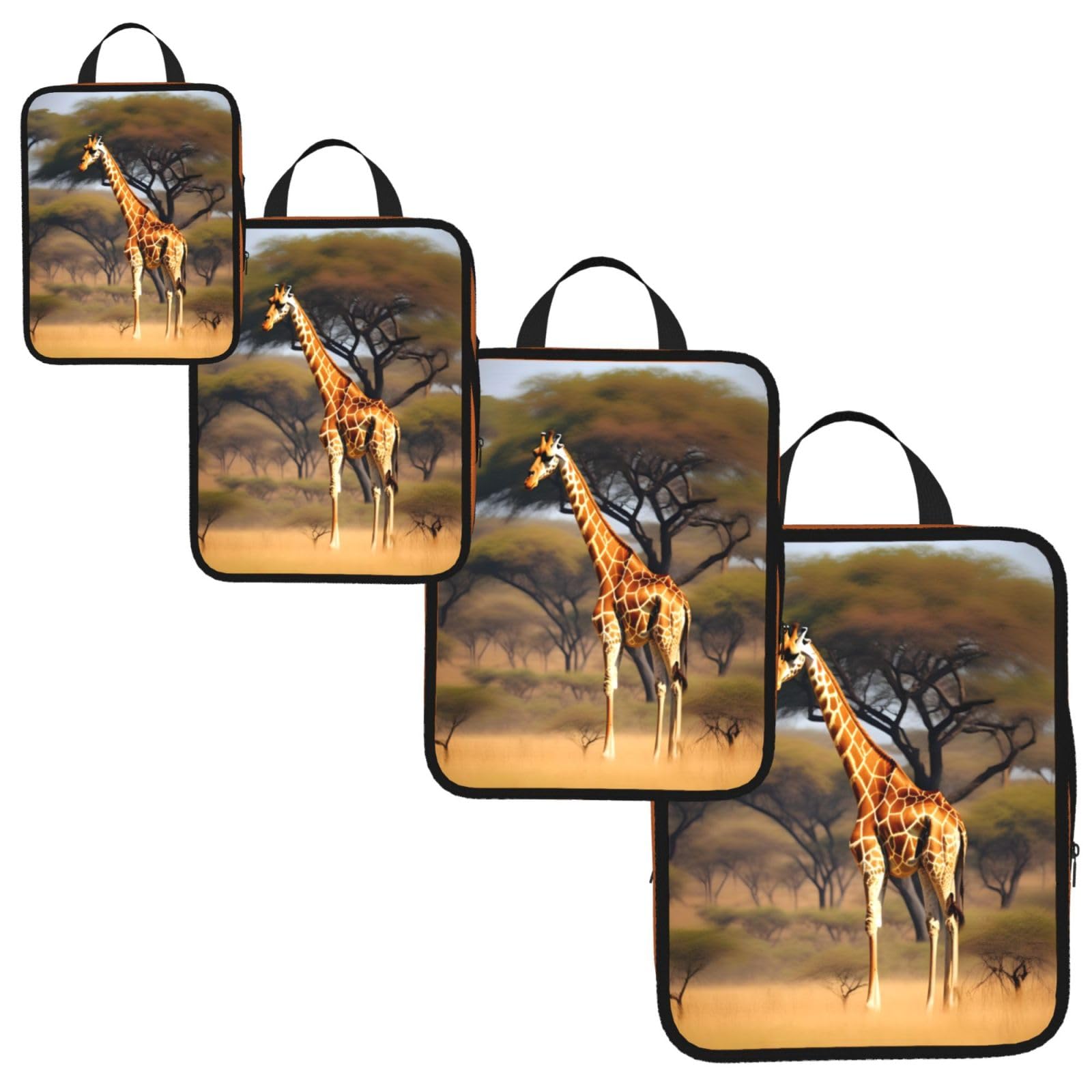 Africa Giraffe Majestic Tree Print 4 Set Compression Packing Cubes for Suitcases,Expandable Storage Bags Organizers
