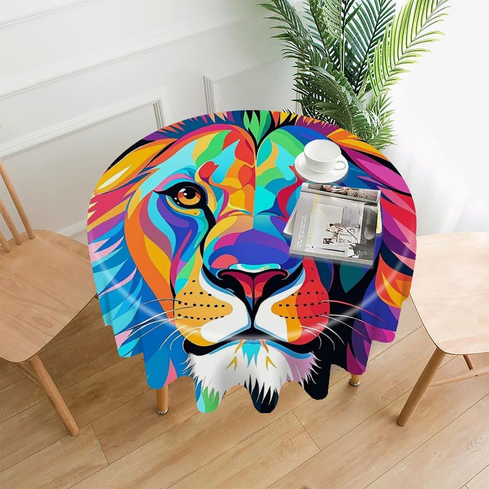 FekiLoot Colorful Lion Tablecloth Decorative Round Table Cloth Wrinkle Resistant Washable Circle Table Cover Round Tablecloth for Picnic Party Camping Dining 60 Inch