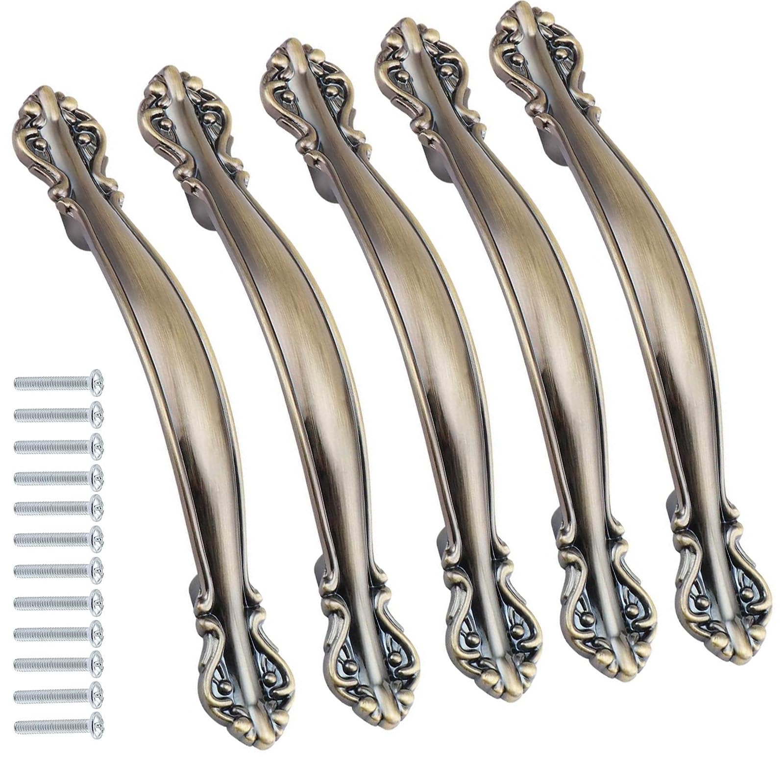 Kandery Green Bronze 6Pcs Vintage Cabinet Handles, Furniture Door Pull Handles, Antique Bow Pulls, 128Mm Hole Center,