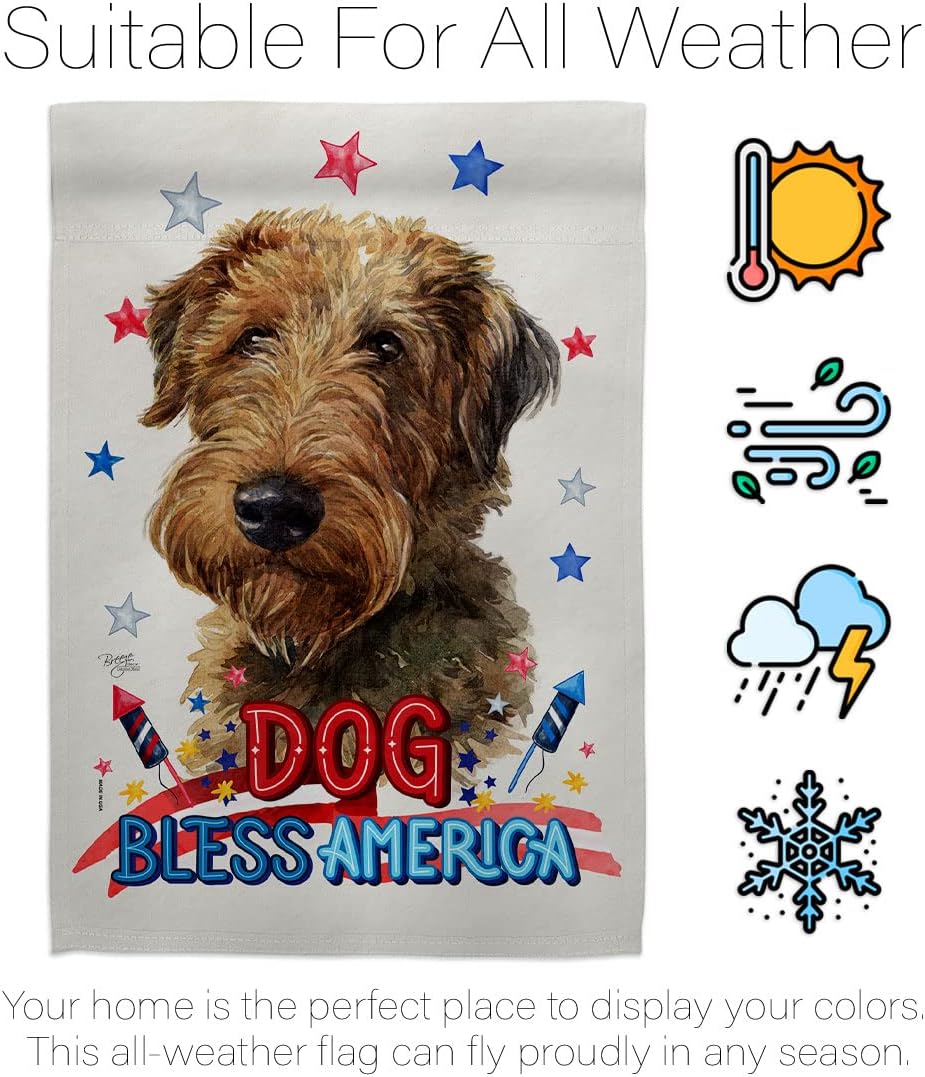 Breeze Decor Patriotic Welsh Terrier House Flag Dowel Set Dog Puppy Spoiled Paw Canine Fur Pet Nature Farm Animal Creature Decoration Banner Small Garden Yard Gift Double-Sided, Made in USA