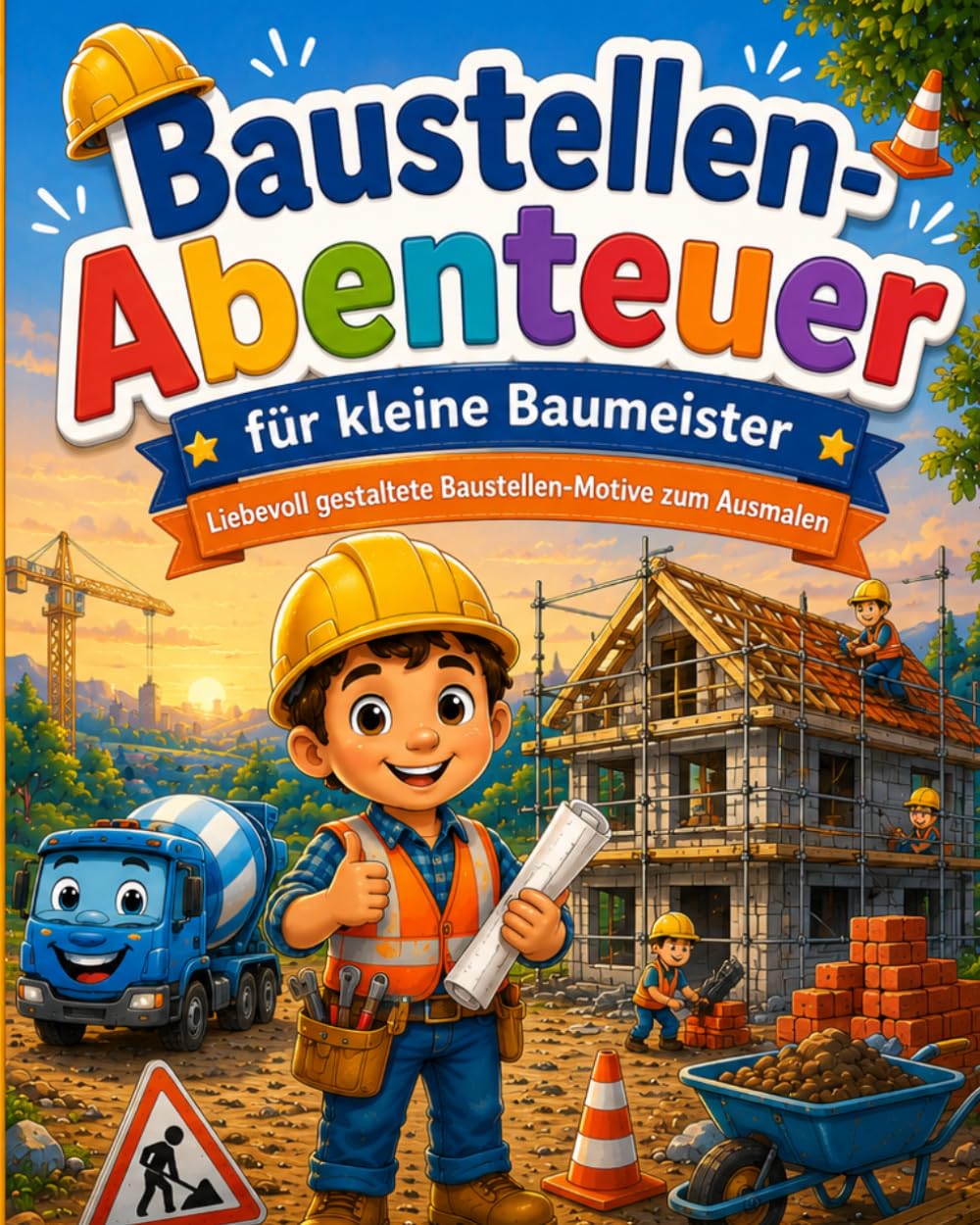 Baustellen-Abenteuer für kleine Baumeister: Liebevoll gestaltete Baustellen-Motive zum Ausmalen