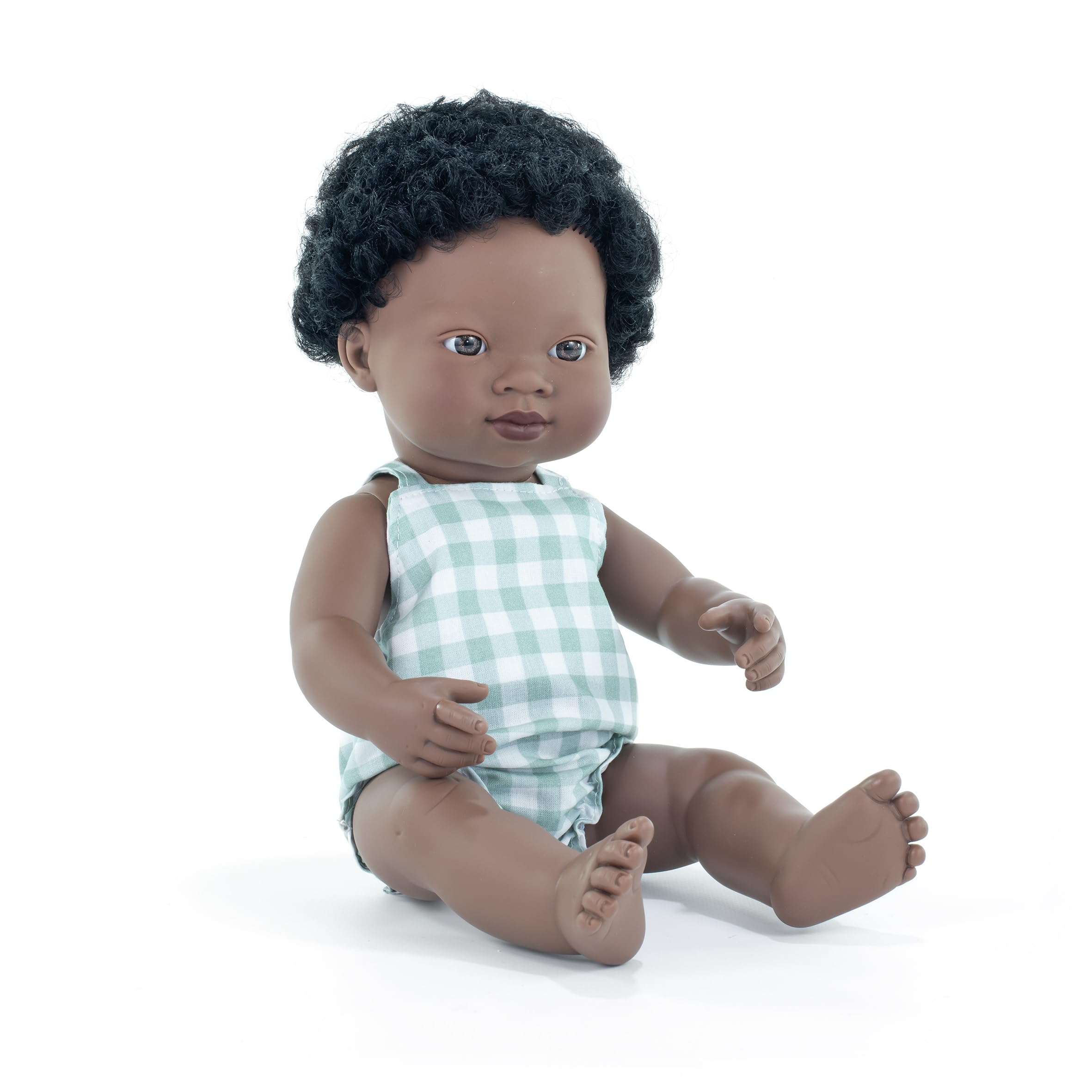 Miniland Baby Doll African Boy 38cm. Made in Spain with vanilla scent. Anatomically correct. My Friends & Me collection