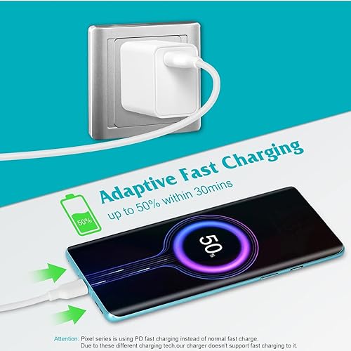 Miniatura 2 de Cargador de pared de carga rápida con certificación UL, cargador USB de carga rápida de 15 W, enchufe de pared con cable de 4 pies para Samsung