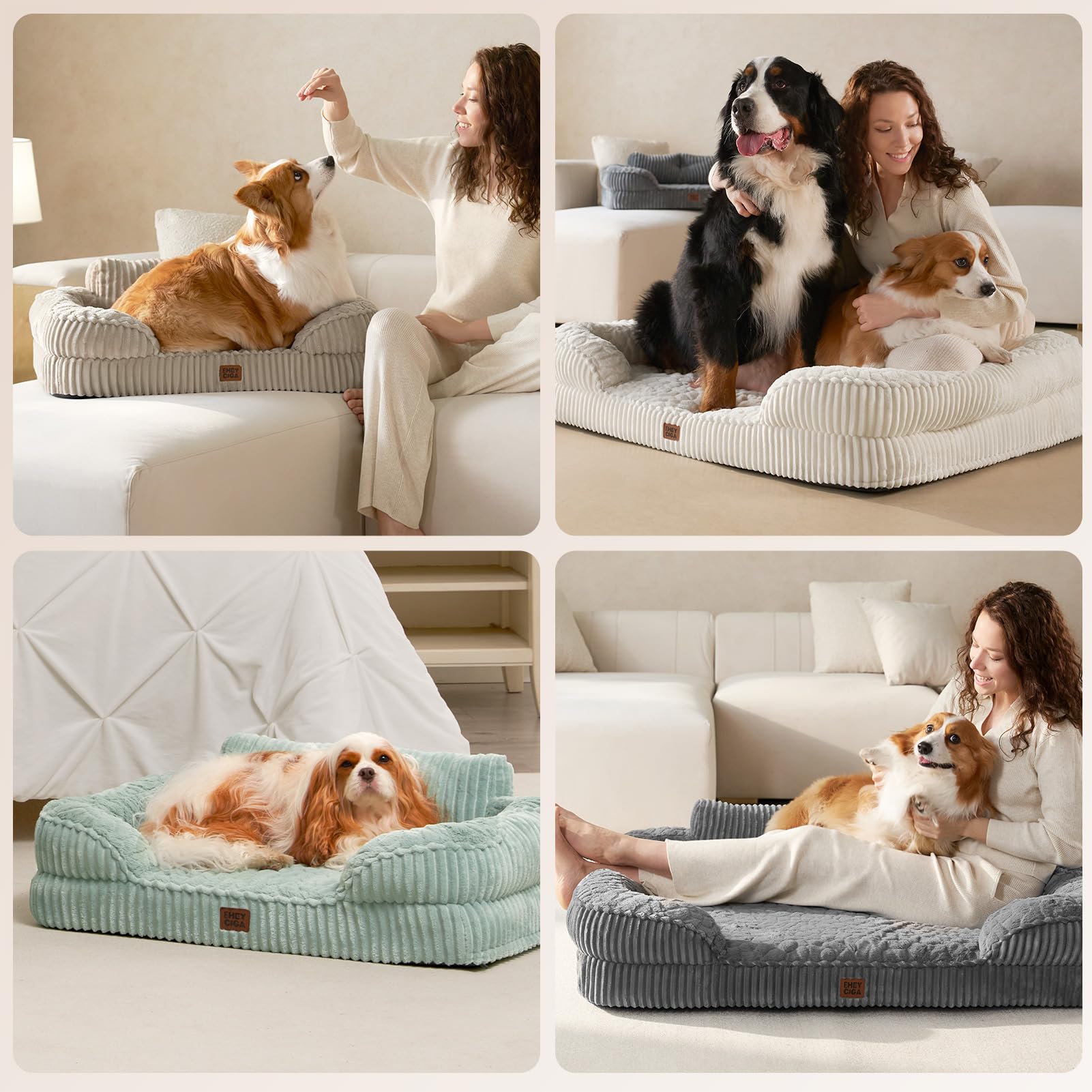 EHEYCIGA Cama Perro Ortopédica Grande 106x76 cm, Sofá Cama con Respaldo Alto, Colchón Perro Viscoelastica Impermeable, Funda Lavable, Gris