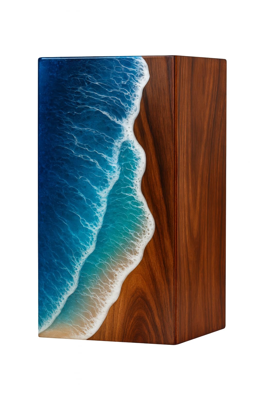Wooden Cremation Urn with Epoxy Resin Ocean Wave Design – Handmade Memorial Box for Ashes, Custom Engraved Funeral Keepsake for Human or Pet (Standard, (X-Large - 14" Hx7.5 W (640 Cu/in))