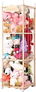 Stuffed Animal Storage, Wooden Zoo Toy Storage Holder with Wheels, Extra Large Capacity Stuffed Animals Organizer Cage, Soft Toy Stuffed Animal Holder Tower for Nursery Playroom Bedroom