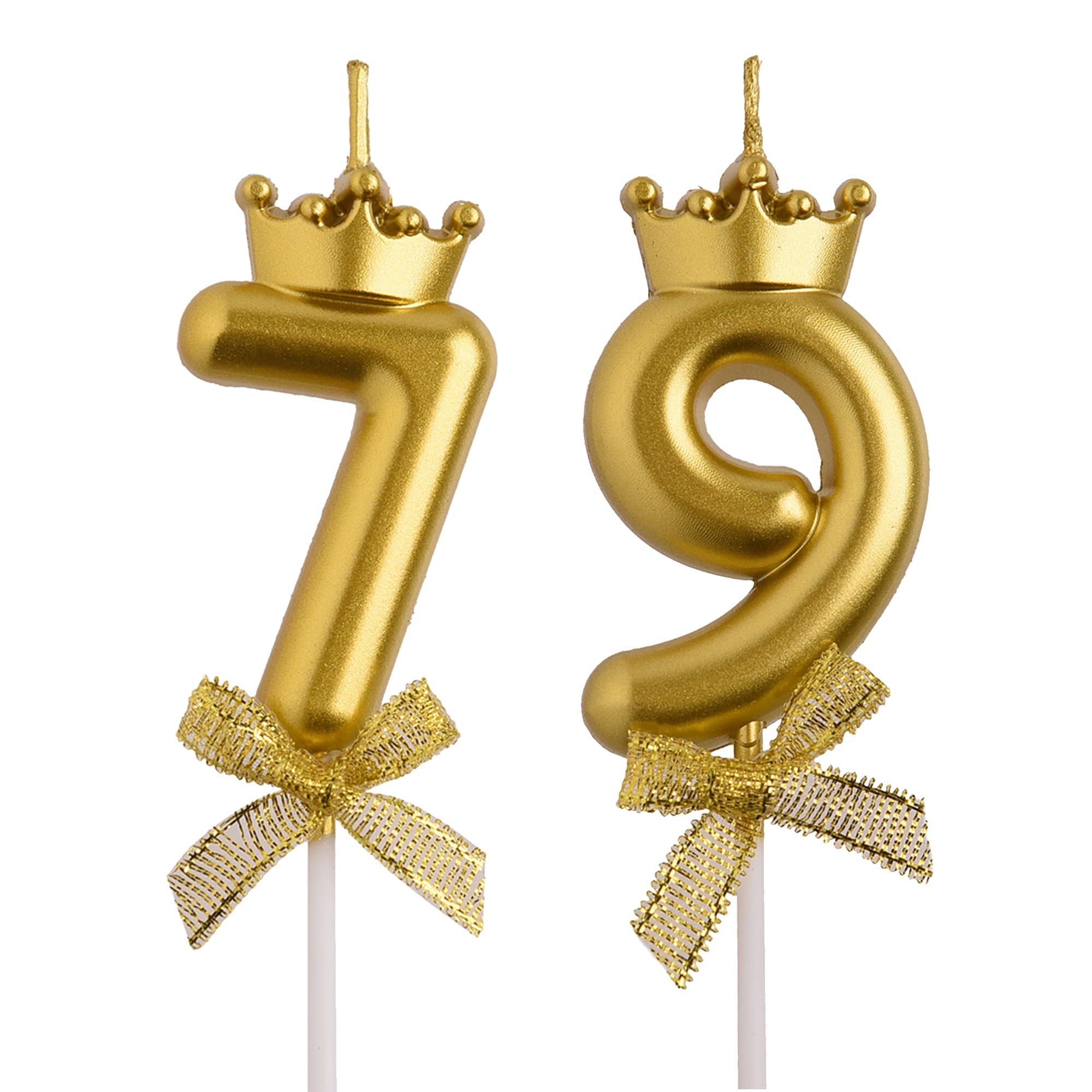 79th & 97th Birthday Candles With Crown Design – Gold Number Cake Toppers For Milestone Celebrations - View #9