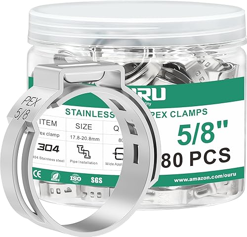 OURU 80 anillos de crimpado 58 Pex, abrazaderas de acero inoxidable Pex Cinch, abrazaderas de manguera de oreja única para accesorios Pex tubería