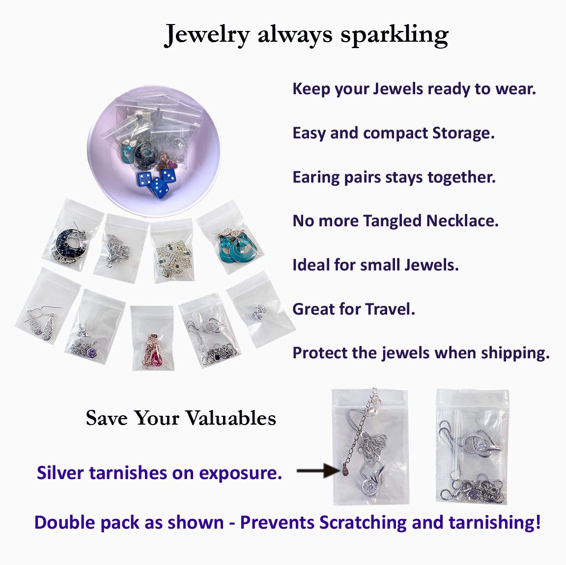 1.5x2 Inch 2 Mil Resealable Zipper Small Size Plastic Storage Poly Bags (1.5x2)" (100)