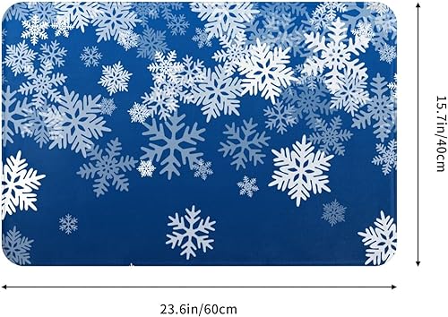 Miniatura 3 de Alfombra de baño para baño, diseño de copo de nieve, azul, para invierno, Navidad, tapete de ducha de espuma viscoelástica, antideslizante, alfombra