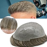 Vista 23 de Toupee para hombres pieza de pelo 0.002 in piel ultra fina para hombre Toupee cabello humano gris sistema de reemplazo para hombres sistema