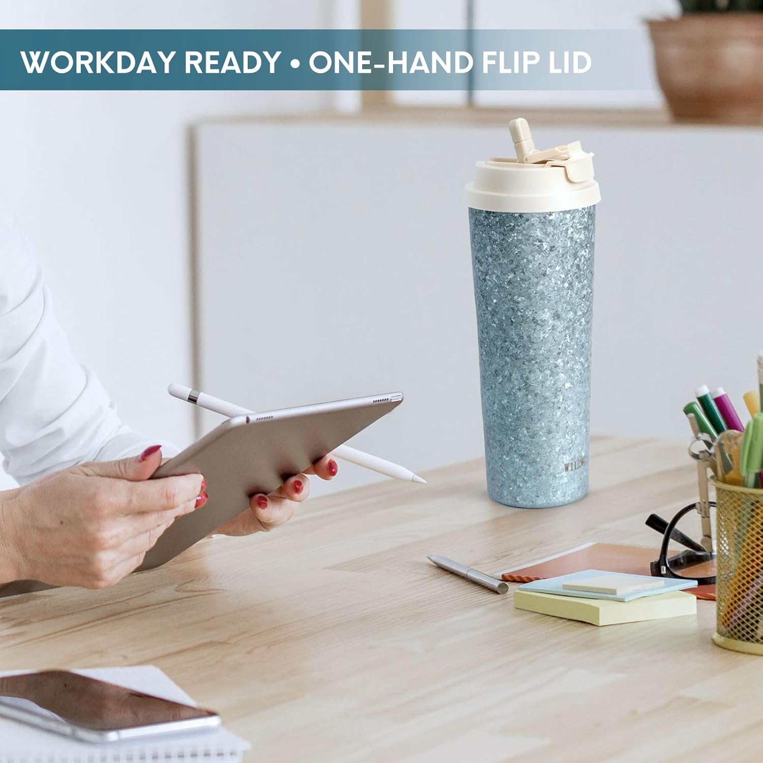 Titanium Travel Coffee Mug 25oz (750mL), Ultra-Light Vacuum Insulated Tumbler with Flip Lid & Carry Strap, Leak-Resistant, Sky Blue - Image 6