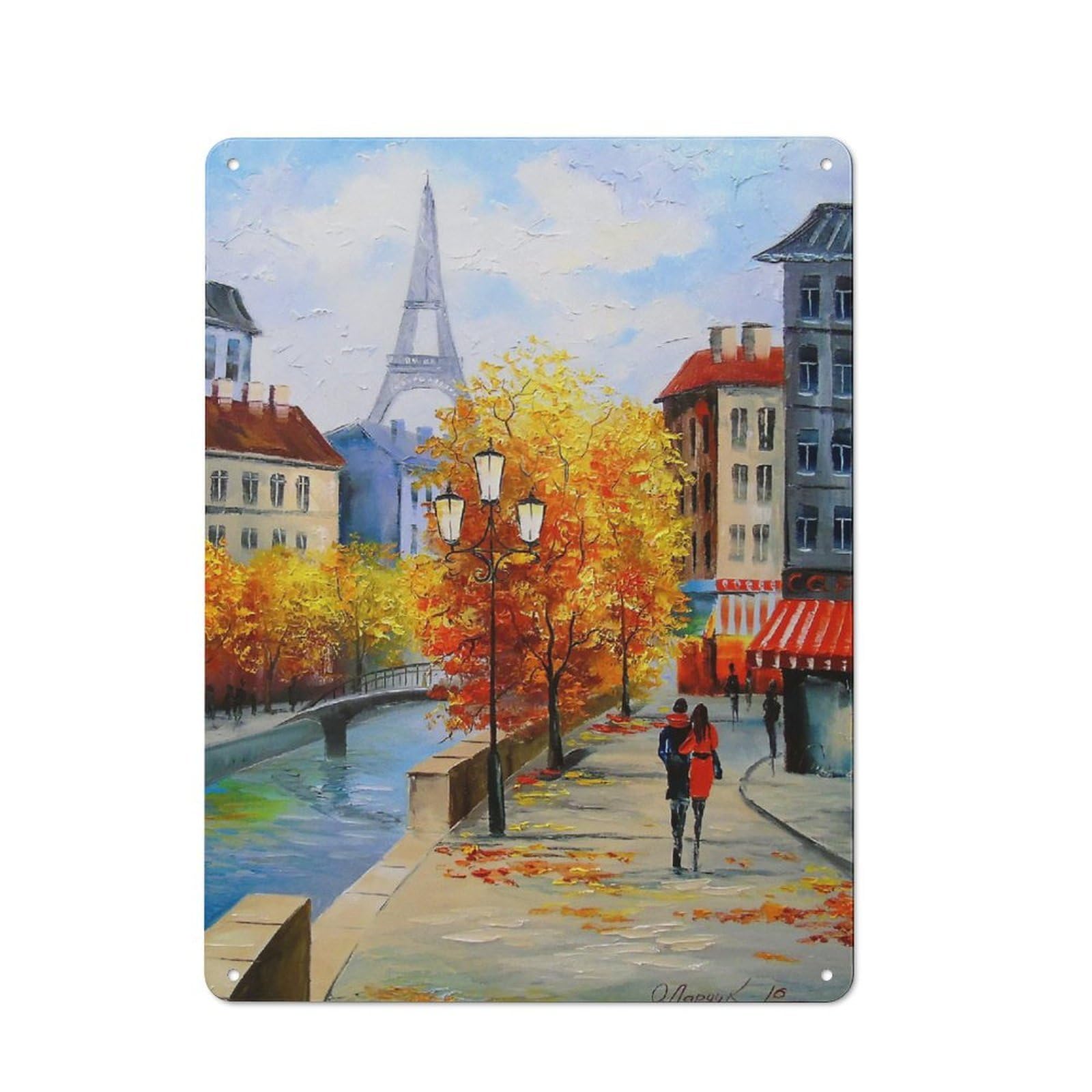 Autumn Paris Metal Wall Sign 40x30cm, Loft Style Urban Room Decor for Flat, Bar, Studio Or Gallery Wall