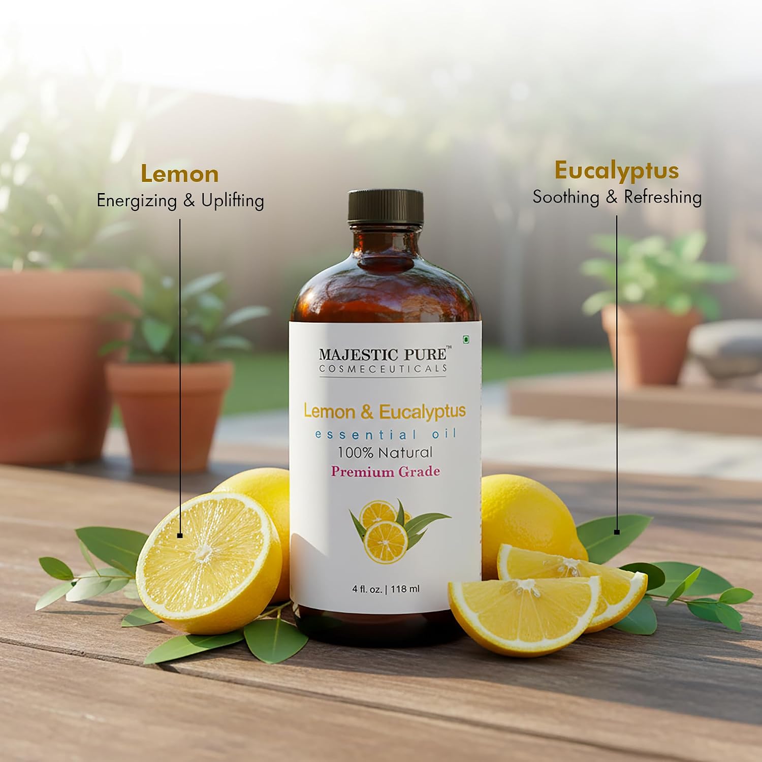 Majestic Pure Lemon Eucalyptus Essential Oil for Diffuser - 4 Fl Oz
