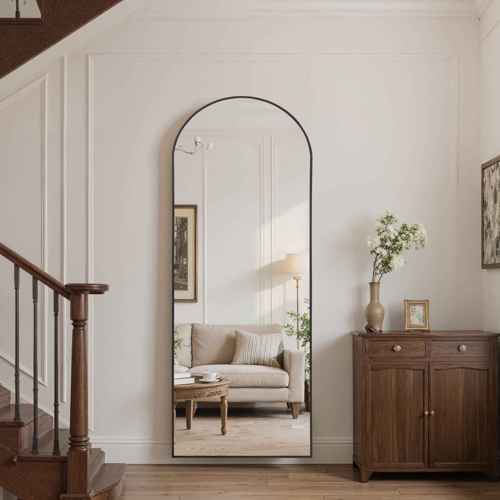 Reflix Full Length Mirror, 180 x 76 cm, Arched Floor Mirror with Stand, Aluminium Alloy Frame, Full Body Standing or Leaning for Bedroom, Living Room,Black