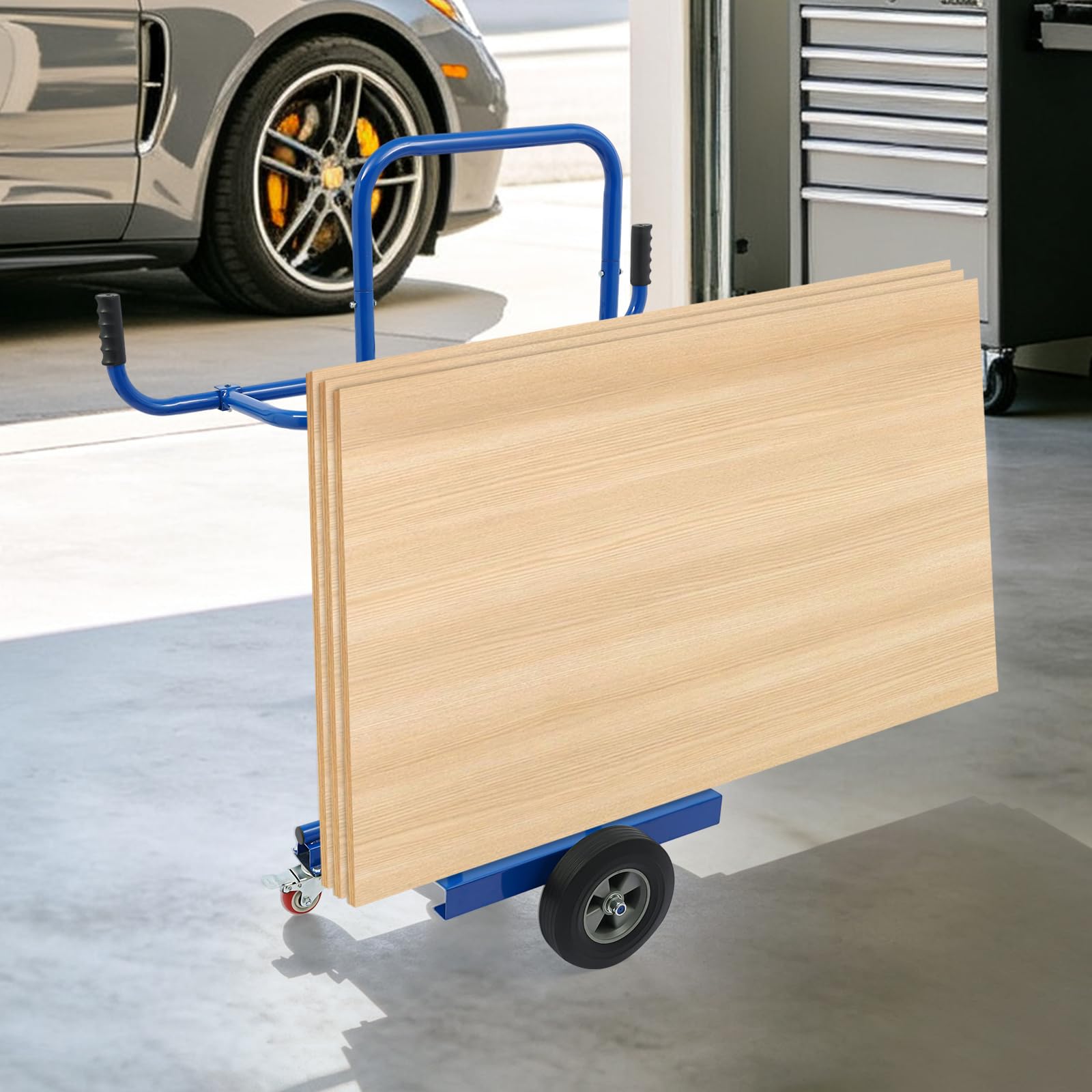 Plattenkarren, 300 kg Tragkraft, Plattenwagen mit 4 Rädern, Transportwagen zum Transport Platten, Fenstern, Holzplatten (Blau)