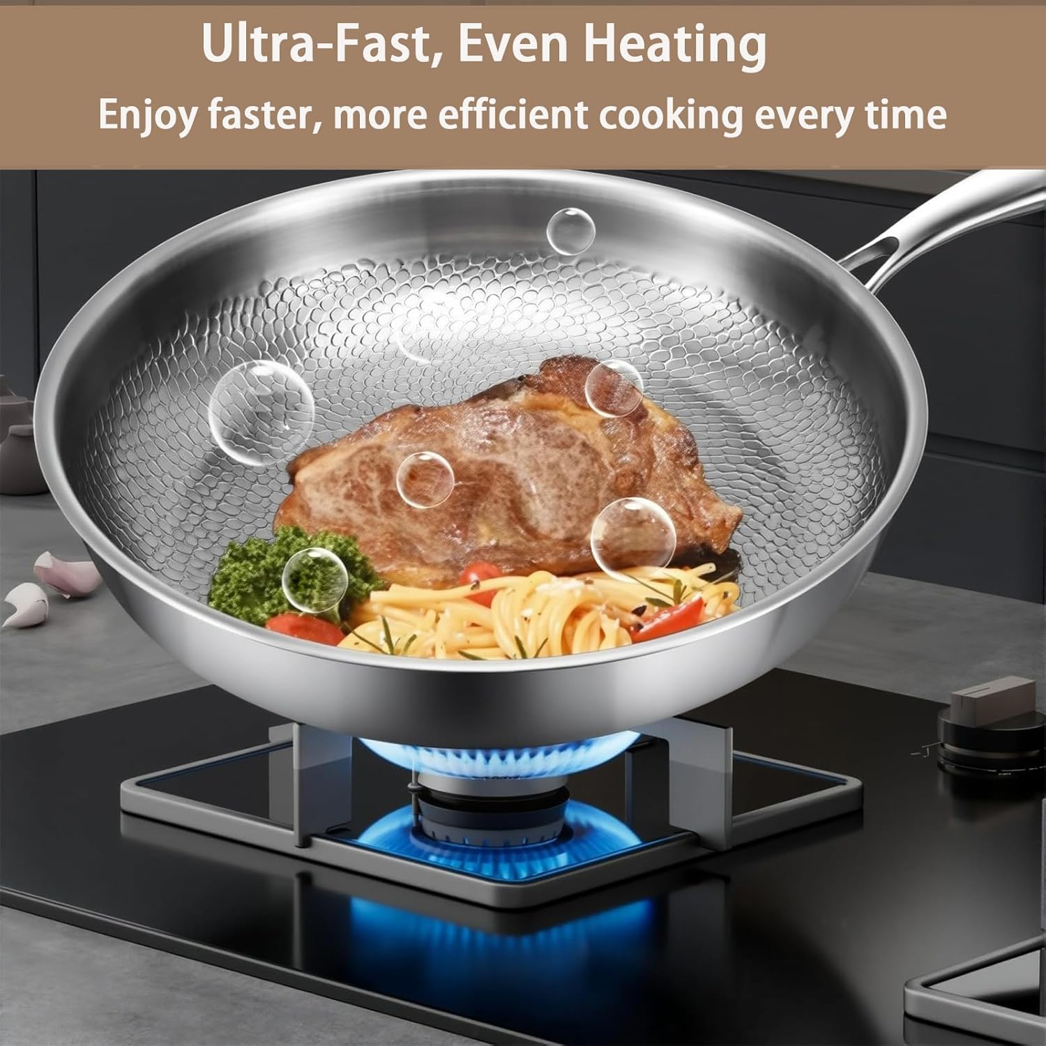 Titanium Hammered Pan Pro with Lid, 2026 New Upgrade Non Stick Titanium Pans, No-Coating Nonstick Skillet, Ultra-Durable, Scratch-Resistant, Even Heating Frying Pans,with lid,10.23in