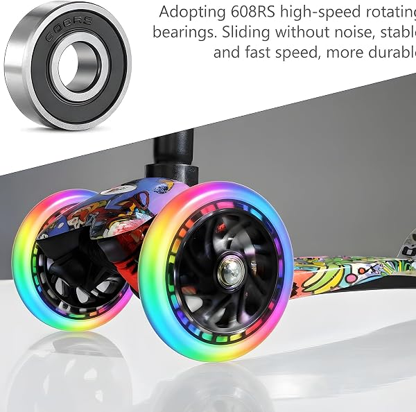 Rotelle luminose per monopattino, 2 pezzi, ruote di ricambio a LED, 200 mm, con cuscinetti ABEC-9, ruote luminose per scooter di tutti i tipi di scooter - 3