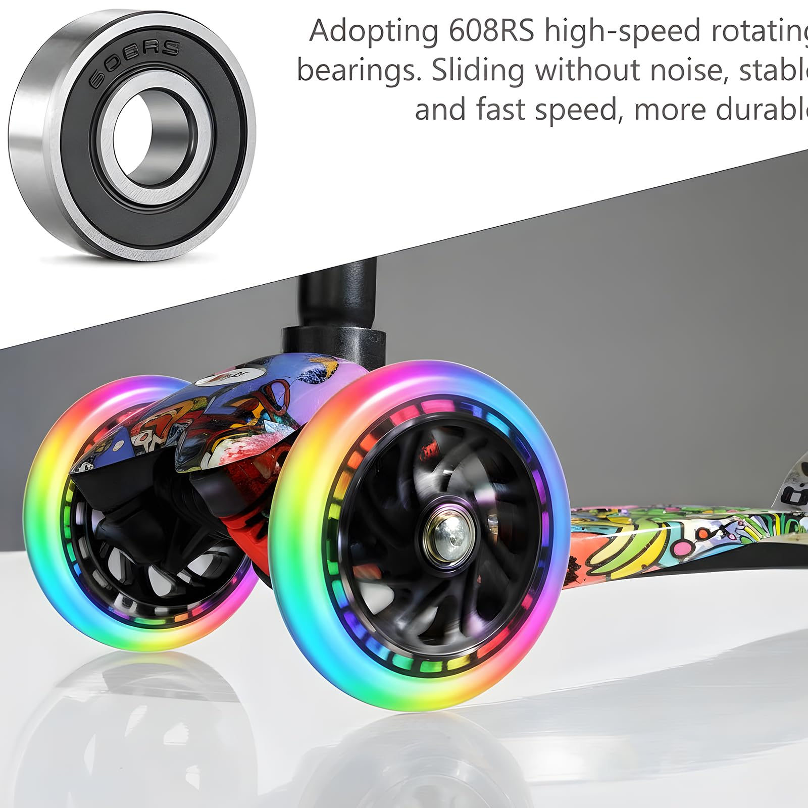 Ruote luminose per scooter: 2 pezzi da 200 mm, ruote di ricambio a LED con cuscinetti ABEC-9, ruote luminose per tutti i tipi di scooter