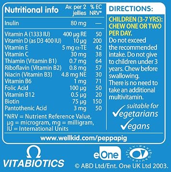 Wellkid Peppa Pig Chewable Gummy Vitamins by Vitabiotics - UK's No. 1 Vitamin Company. Kids Multivitamin formula with Vitamin A B C D and E - Strawberry