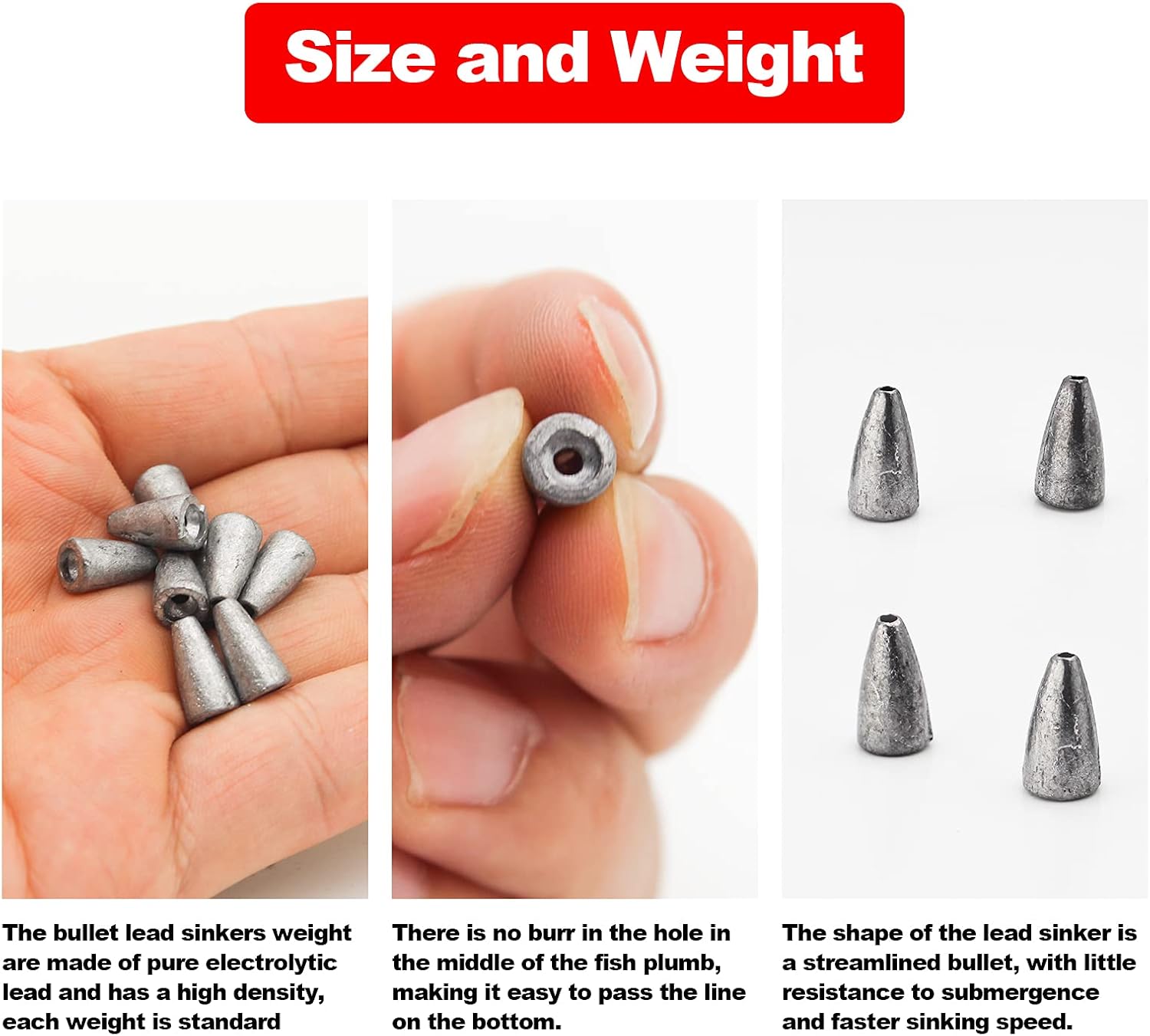 FREGITO 50pcs Fishing Bullet Weight Sinkers, Lead Worm Weights Fishing Sinkers for Bass Fishing Texas Rigs(2g) : Sports & Outdoors