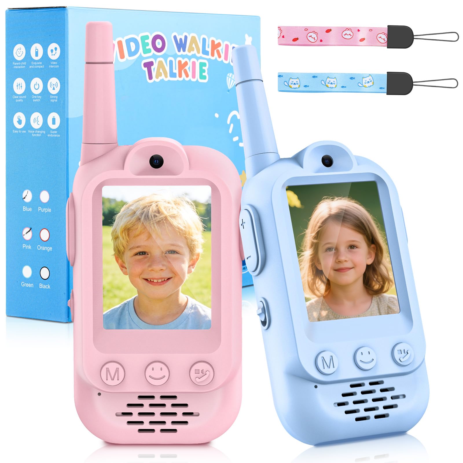 Video Walkie Talkie Kinder, Spielzeug ab 3 4 5 6 7 8 Jahren, 2er Set Walky Talky mit 1000mAh Akku Weihnachten Geschenk Spielzeug 3-12 Jahre Junge und Mädchen Funkgeräte Set für Abenteuer im Freien