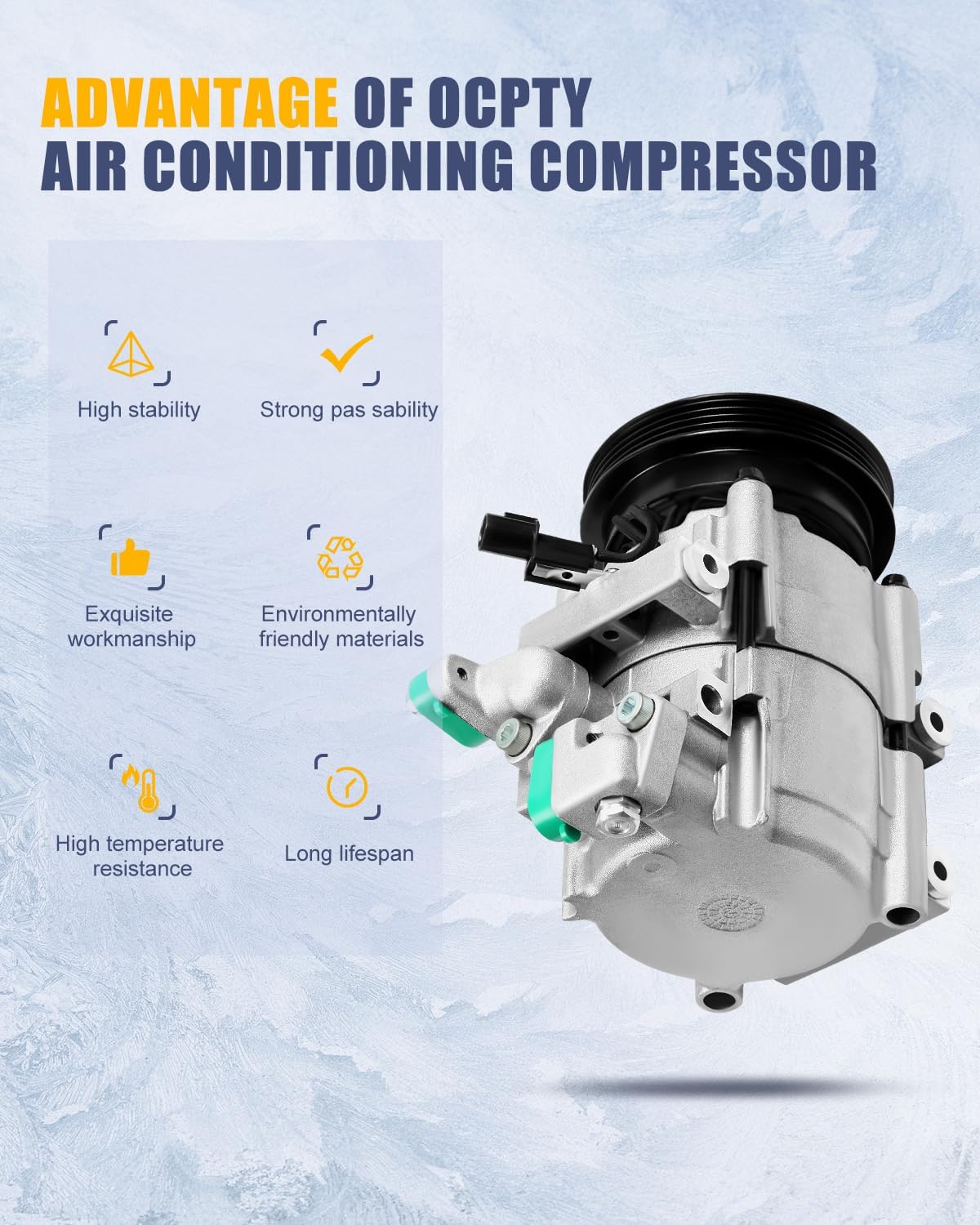 OCPTY AC Compressor for 2003-2006 for Kia Sorento 3.5L 6512206 CS20139 0306977013E200RU CNS58190 97701-3E200RU AC58190 97701-3E200 977013E200 977013E200RU