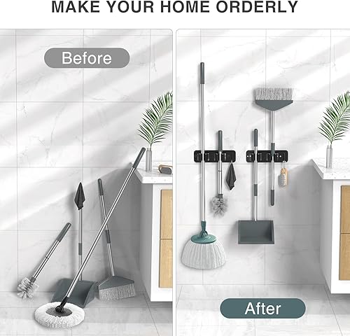 Miniatura 3 de Soporte para escoba de trapeador montado en la pared, acero inoxidable SUS304, organizador de escoba HOMEASY con 2 métodos de instalación (sin