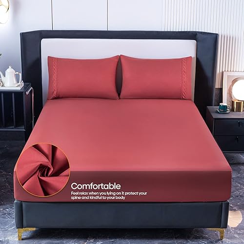 Miniatura 7 de CHENILLE HOME Juego de sábanas bajeras impermeables  4 piezas, cómodo protector de colchón transpirable sin ruido, bolsillo profundo, funda