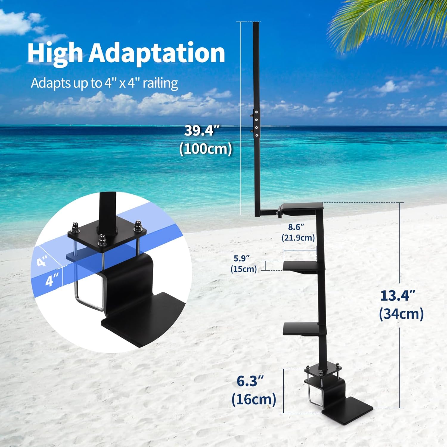 Heavy Duty Steel Boat Trailer Steps with Handle, Trailers Tongue Step Fits for Trailer Tongue Step,Bass Boat,Pontoon Boat-4 Steps with Black Color