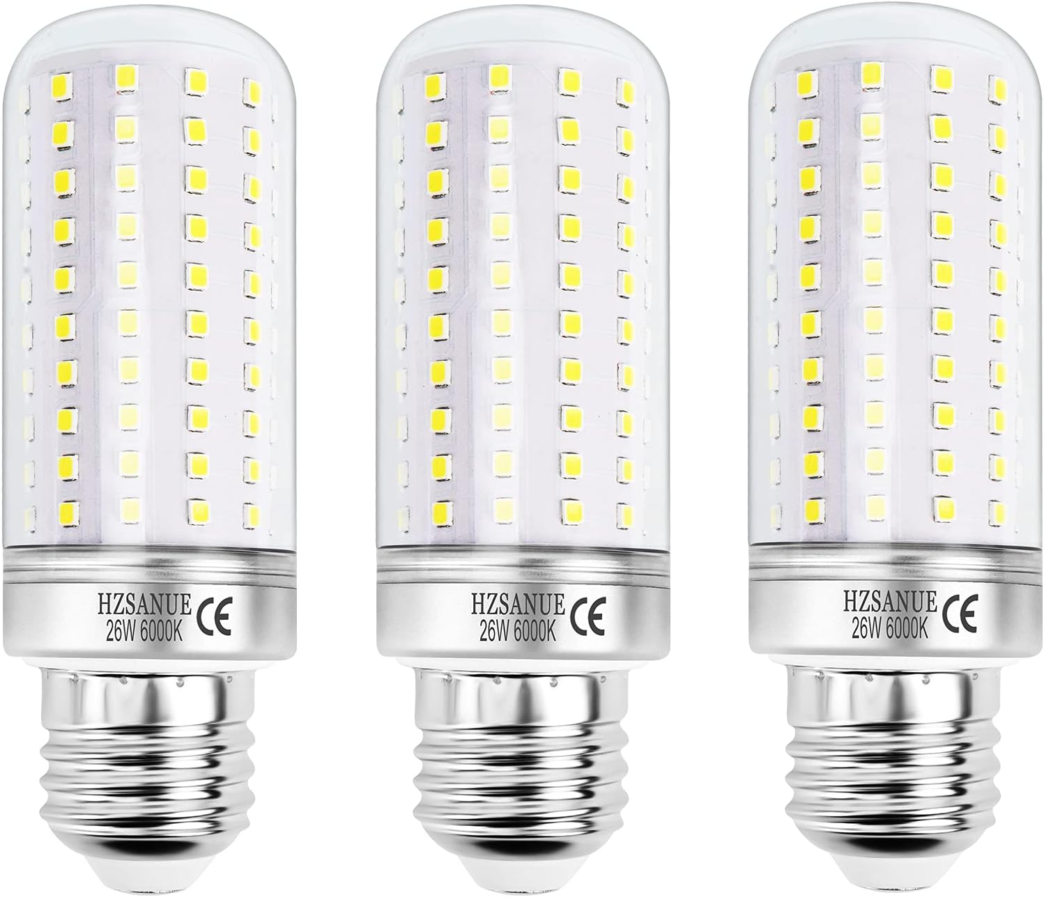 HZSANUE LED Corn Bulbs 26W, E27 Edison Screw Bulbs,2900Lm, 6000K Daylight White,200W Incandescent Bulbs Equivalent,Pack of 3