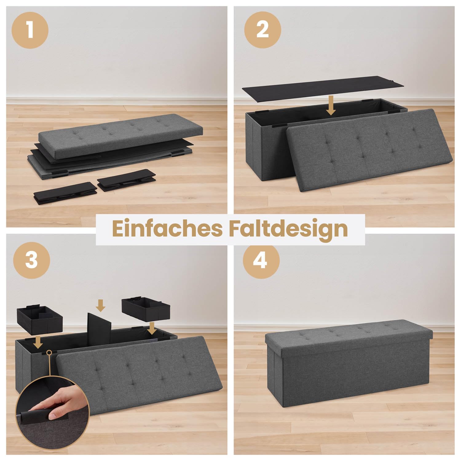 Blumtal Sitzbank mit Stauraum + 2 extra Boxen - Truhenbank mit Stauraum 110x38x38 cm - Sitzhocker Sitzbox in Anthrazit