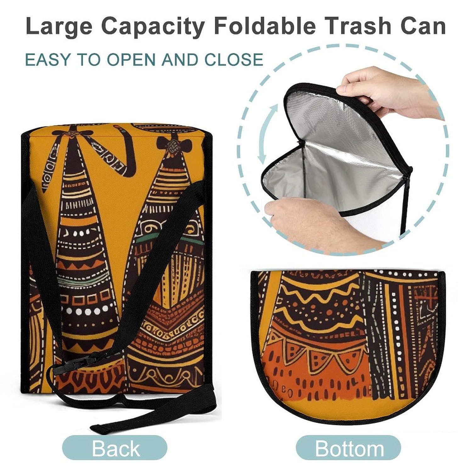 Creative African Culture Car Trash Can with Lid Reusable Waterproof Car Trash Bag Hanging Vehicle Garbage Can Multipurpose Storage Box for Vehicle Travel Camping Picnicing image 5