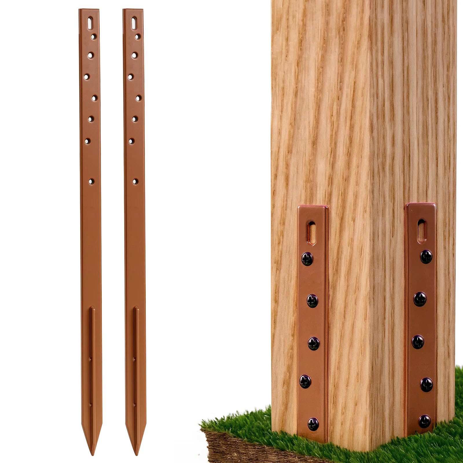 GROWNEER 2PCS Timber Fence Post Repair Stakes Kit 75cm (29.5") Heavy Duty Fence Post Stakes Ground Spike Reinforces and Repairs Damaged or Broken Post(to fix 1 Broken Wood Post)